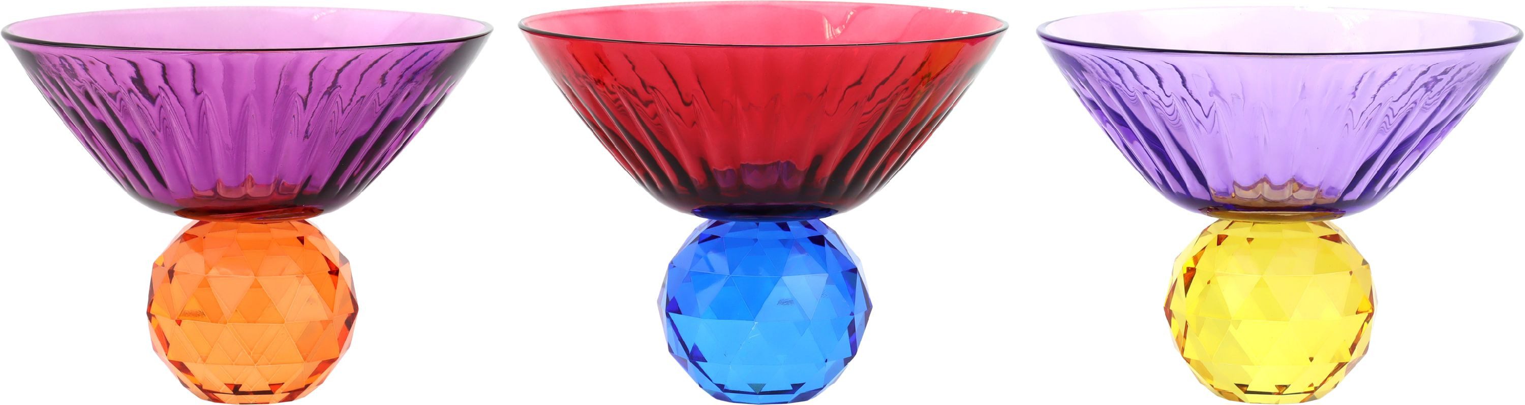 FURNARO Dekoschale (3-tlg. Schalenset), Facettierter Sockel mit farbigem Glas