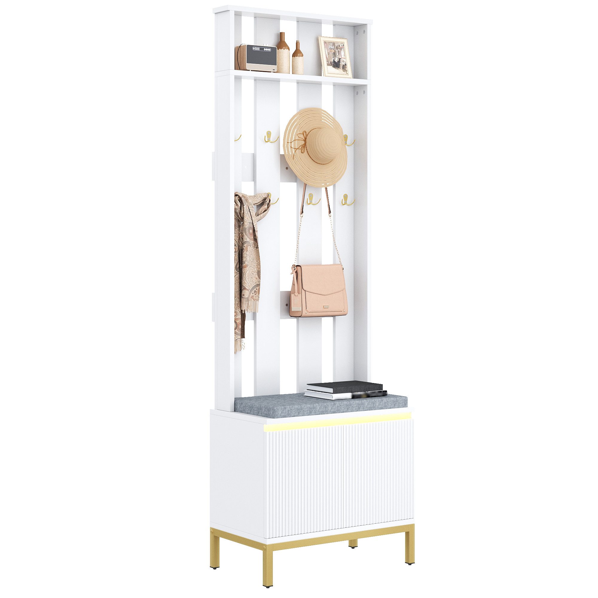 Fine Life Pro Garderobe Garderobenbank mit LED, 1 Bank, Weiß/Gold, Flur