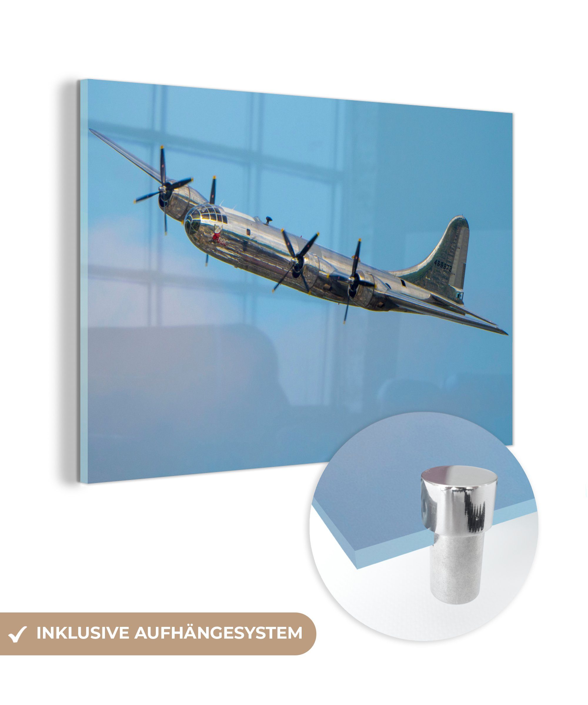 MuchoWow Acrylglasbild Flugzeug - Fliegen - Blau, (1 St), Acrylglasbilder Wohnzimmer & Schlafzimmer