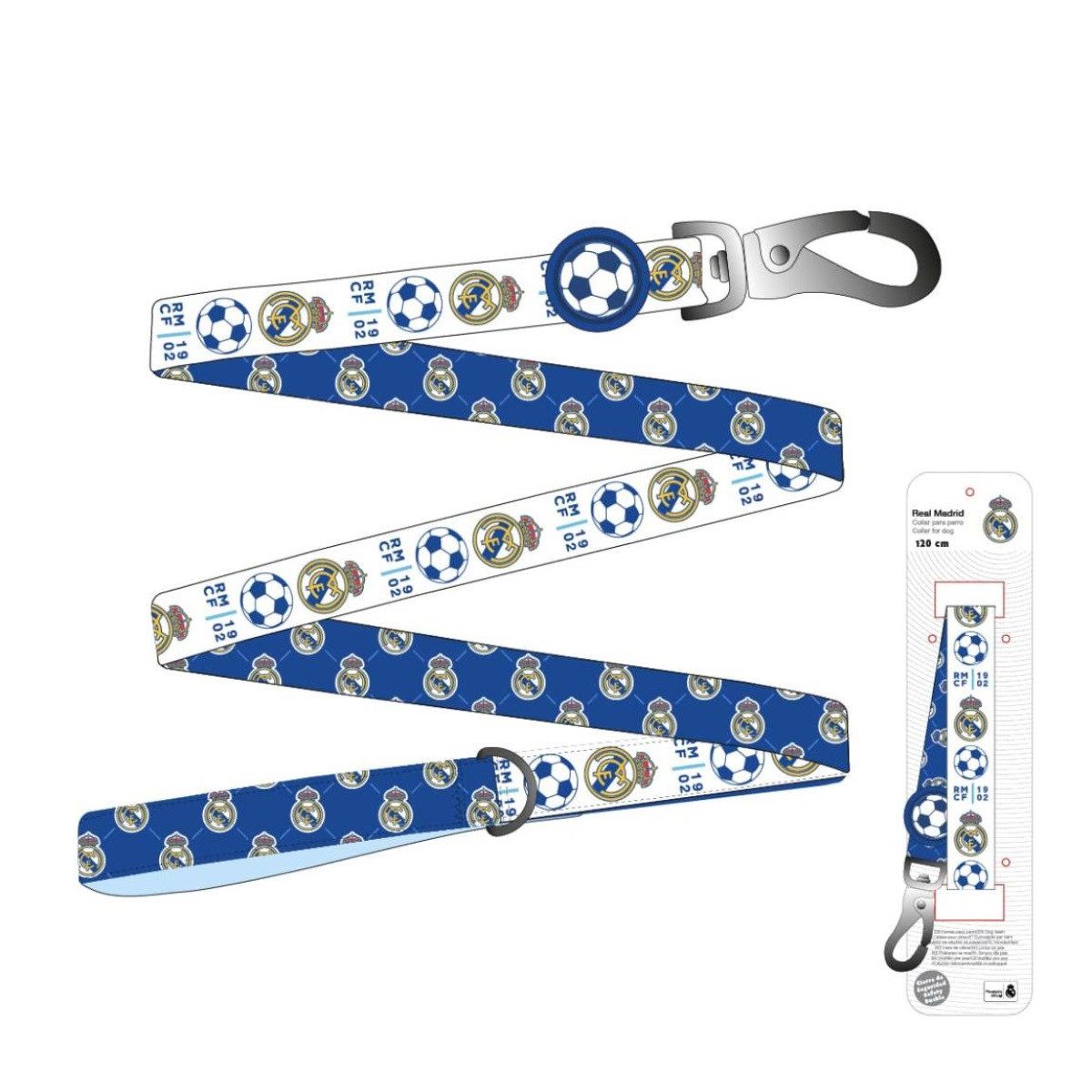 Cerda Hundeleine Real Madrid 120 cm Hundehalsband mit Metallclip – Verstellbar, Polyester