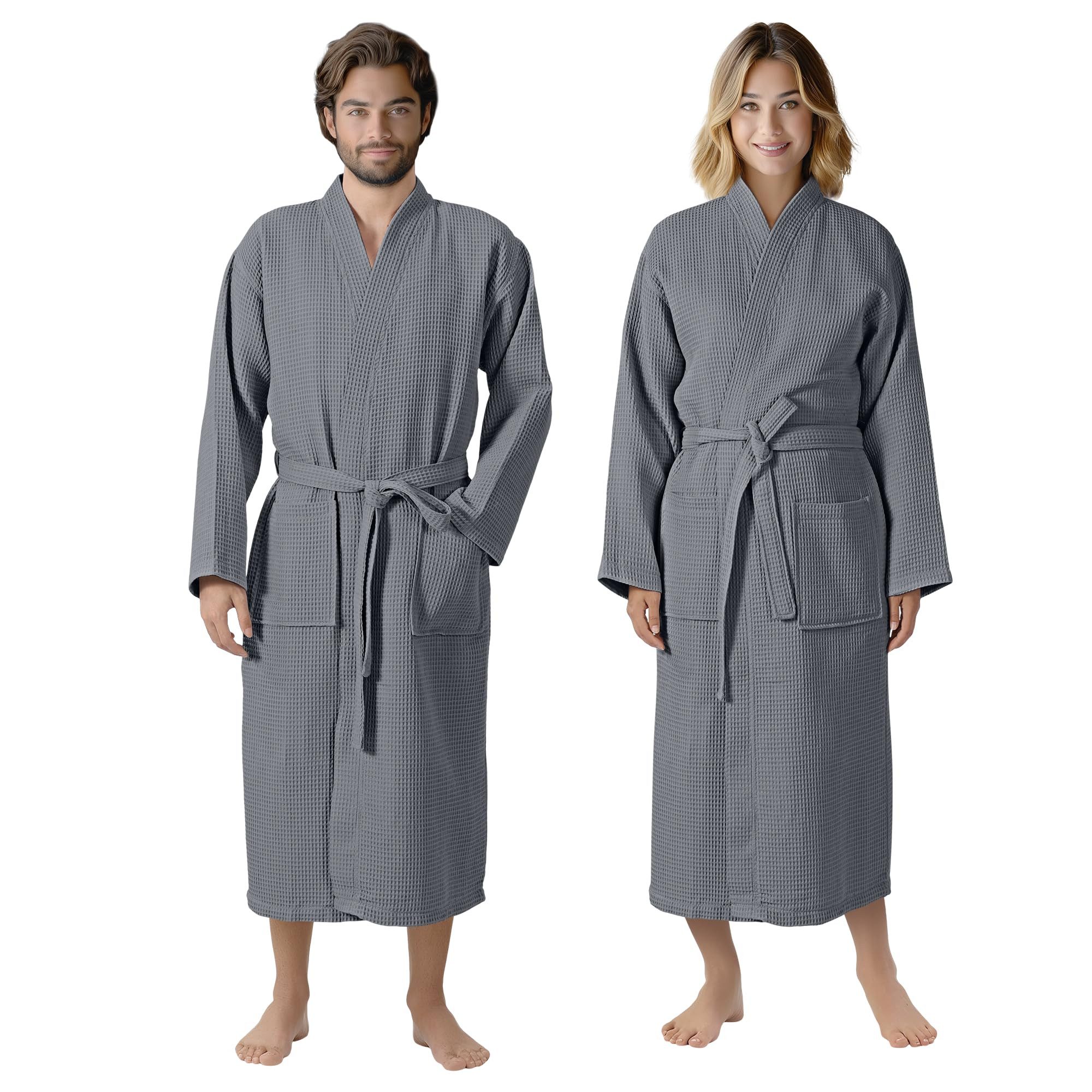 HOMELEVEL Bademantel HOMELEVEL Pique Bademantel Baumwolle Kimono Morgenmantel Unisex XL