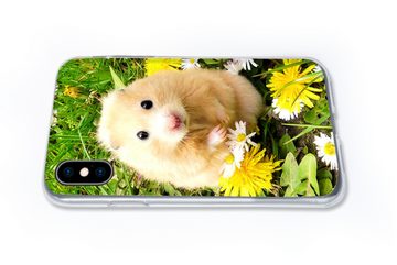 MuchoWow Handyhülle Hamster zwischen Blumen, Handyhülle Apple iPhone Xs, Smartphone-Bumper, Print, Handy