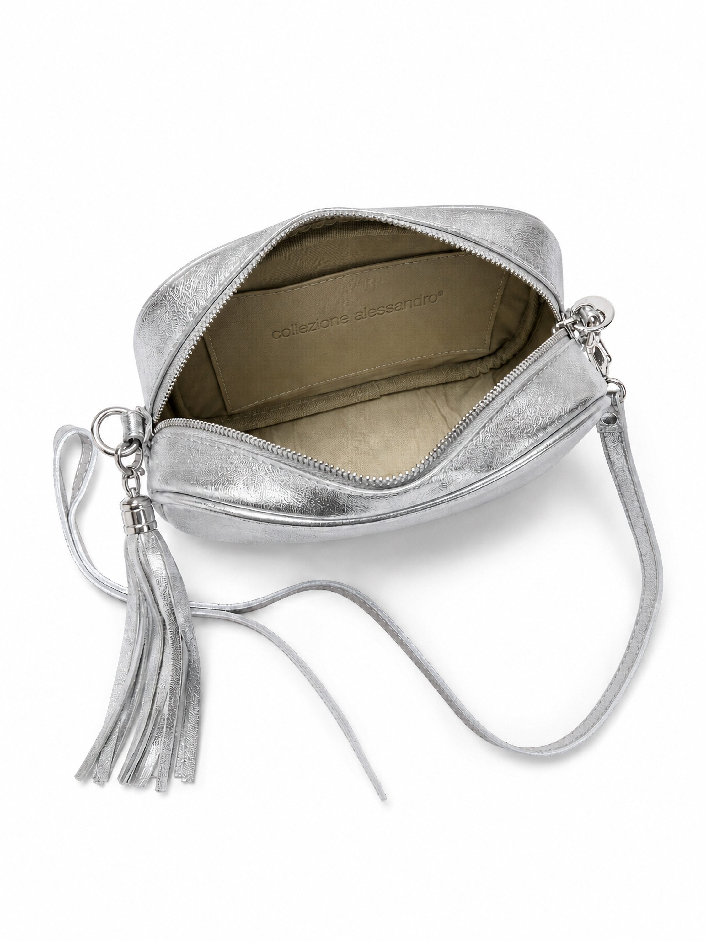 COLLEZIONE ALESSANDRO Umhängetasche Silber, metallic Leder mit Quaste