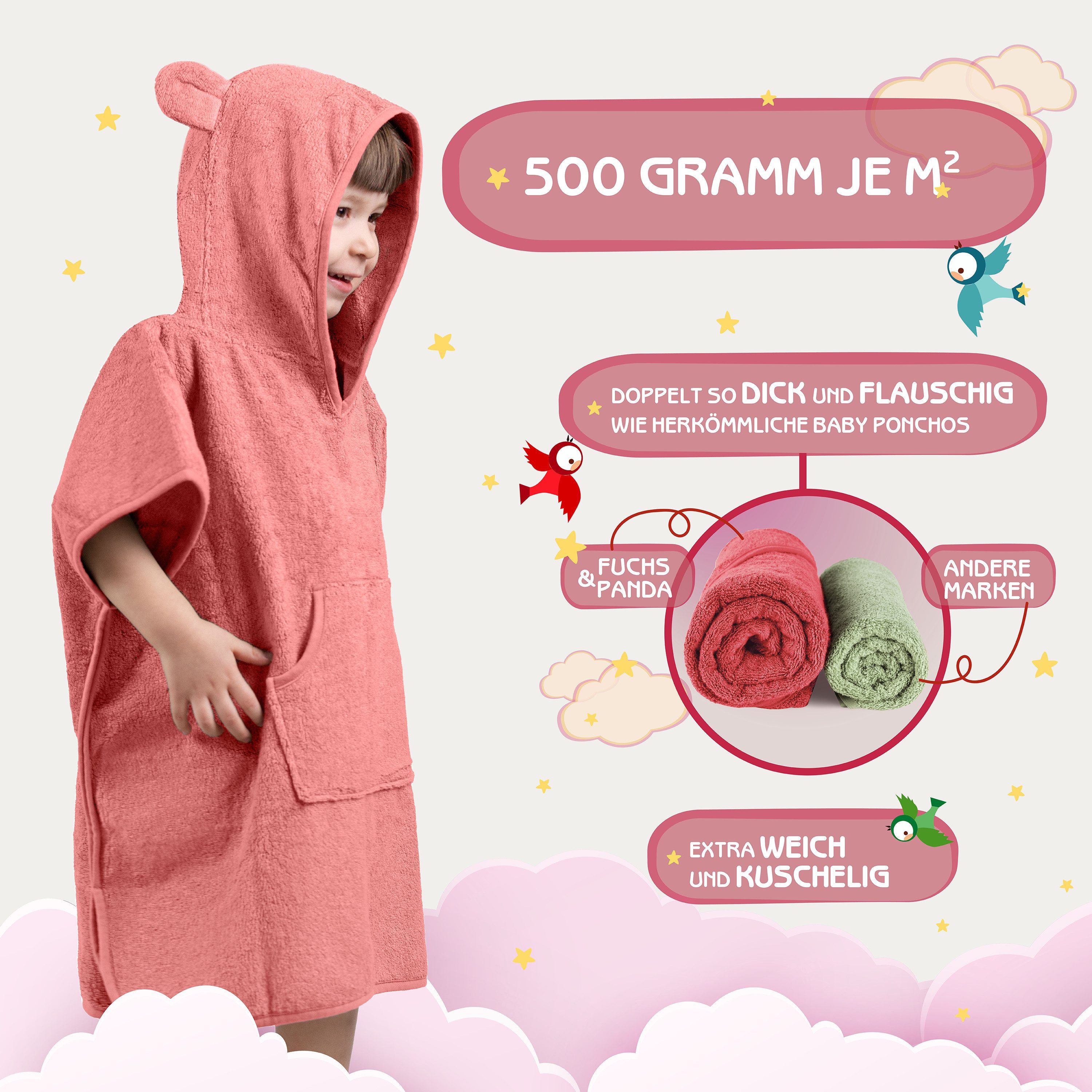 Fuchs & Panda Badeponcho Kuscheliger Badeponcho Baby und Kinder (0-4Jahre) aus 100% Bambus, 100% Bambus: Antimikrobiell, Atmungsaktiv, Hypoallergen, Superweich