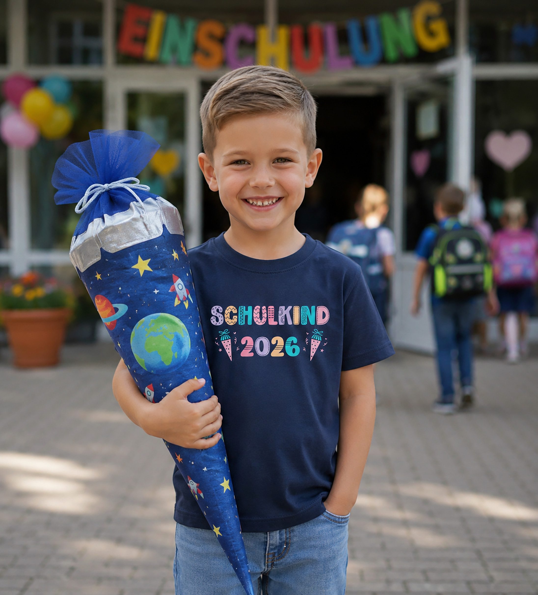 MyDesign24 T-Shirt Kinder Einschulungs T-Shirt Schulkind 2026 schwarz kurzarm Regular Fit print Shirt i796