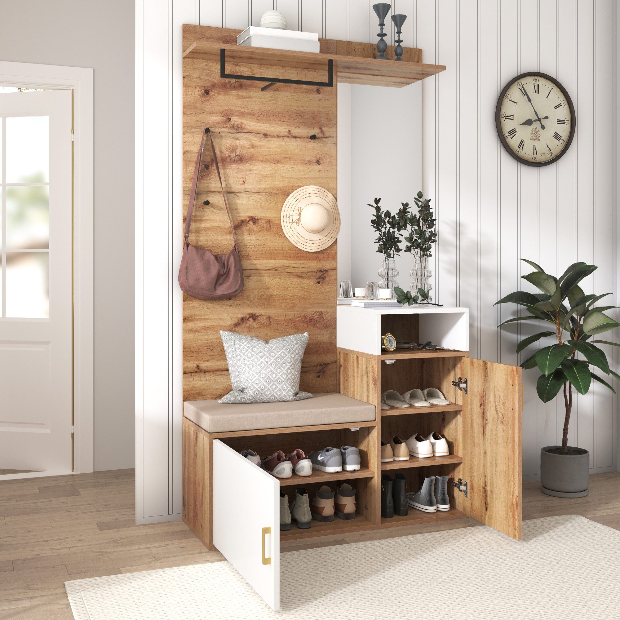 MODFU Garderoben-Set Kleiderschrank-Set, (Schuhbank, Schuhschrank, 1-St., günstig online kaufen