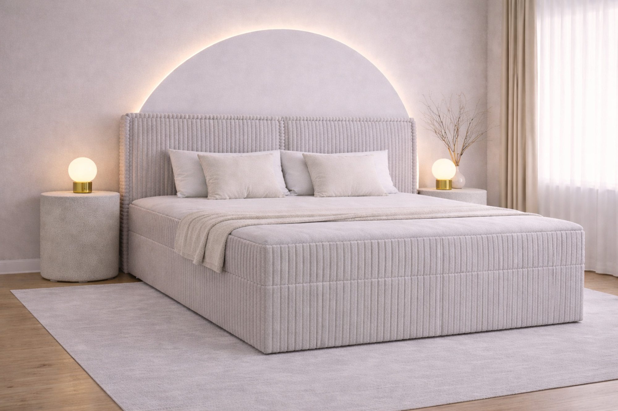yourhouse24 Boxspringbett COSTA Cord-Stoff, mit 2 Bettkästen und Topper, Cordstoff mit dicken Streifen markantes Kopfteil mit Zierkante