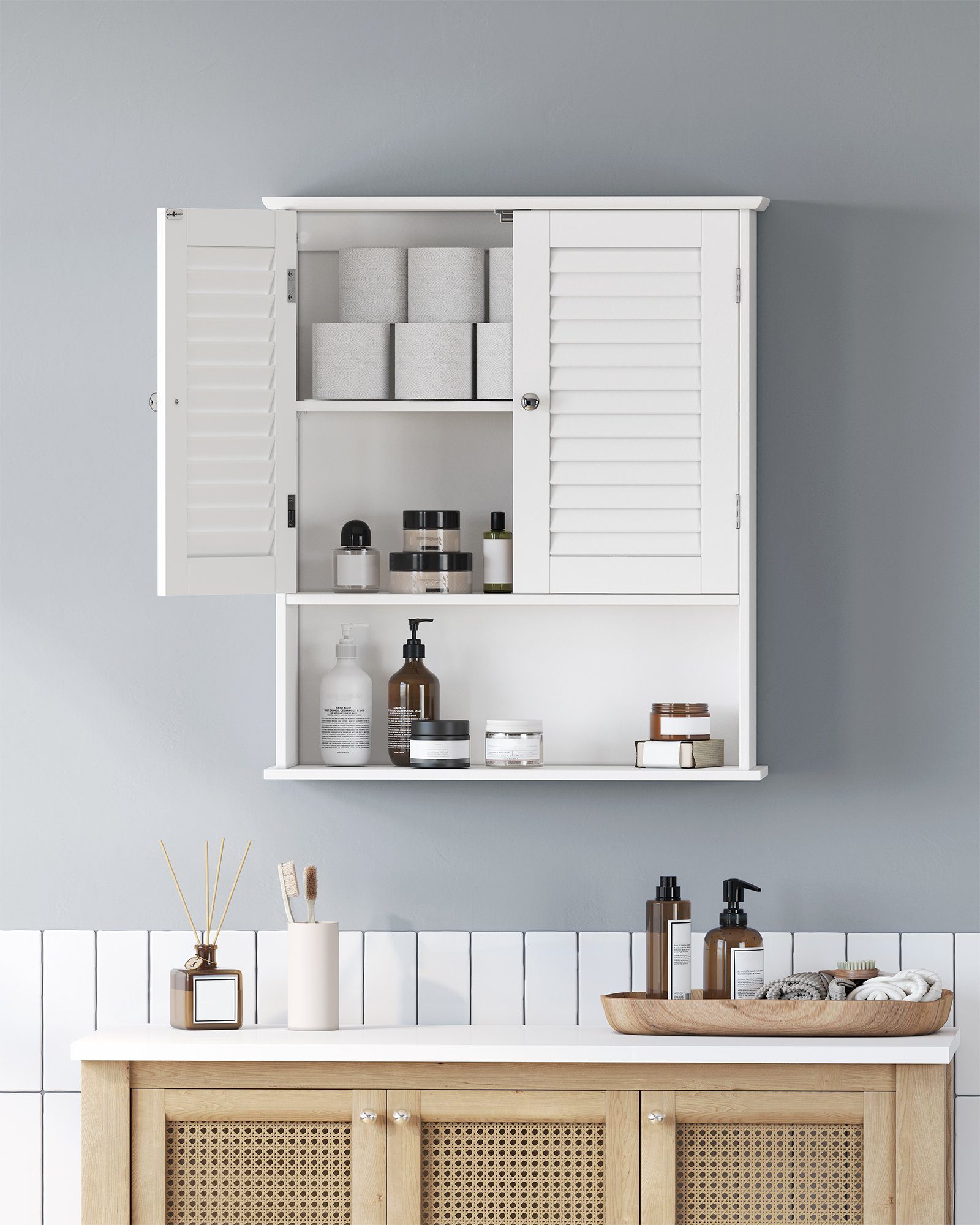 VASAGLE Hängeschrank Badezimmerschrank Wandschrank Lamellentüren und günstig online kaufen