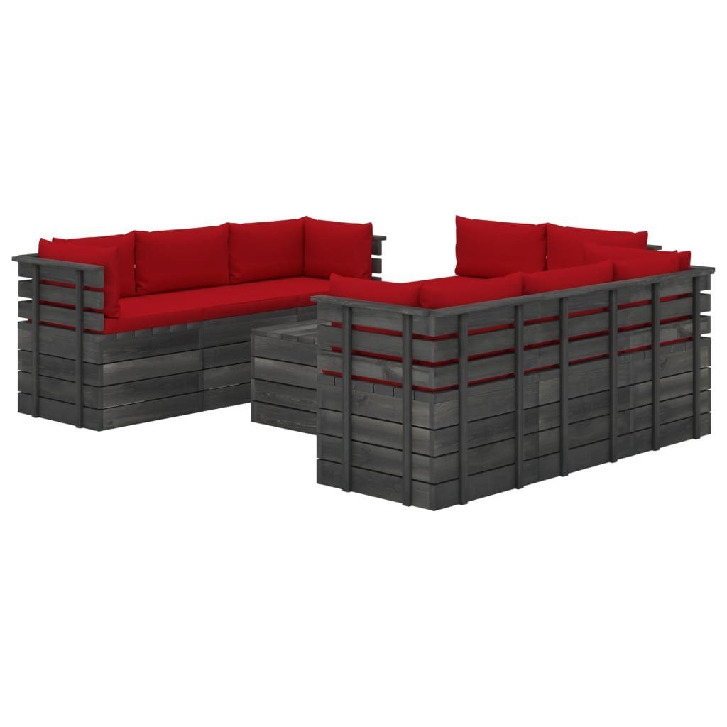 Kissen vidaXL Paletten (9-tlg) mit Garten-Sofagarnitur Rot Gartenlounge-Set aus Kiefernholz, 9-tlg.