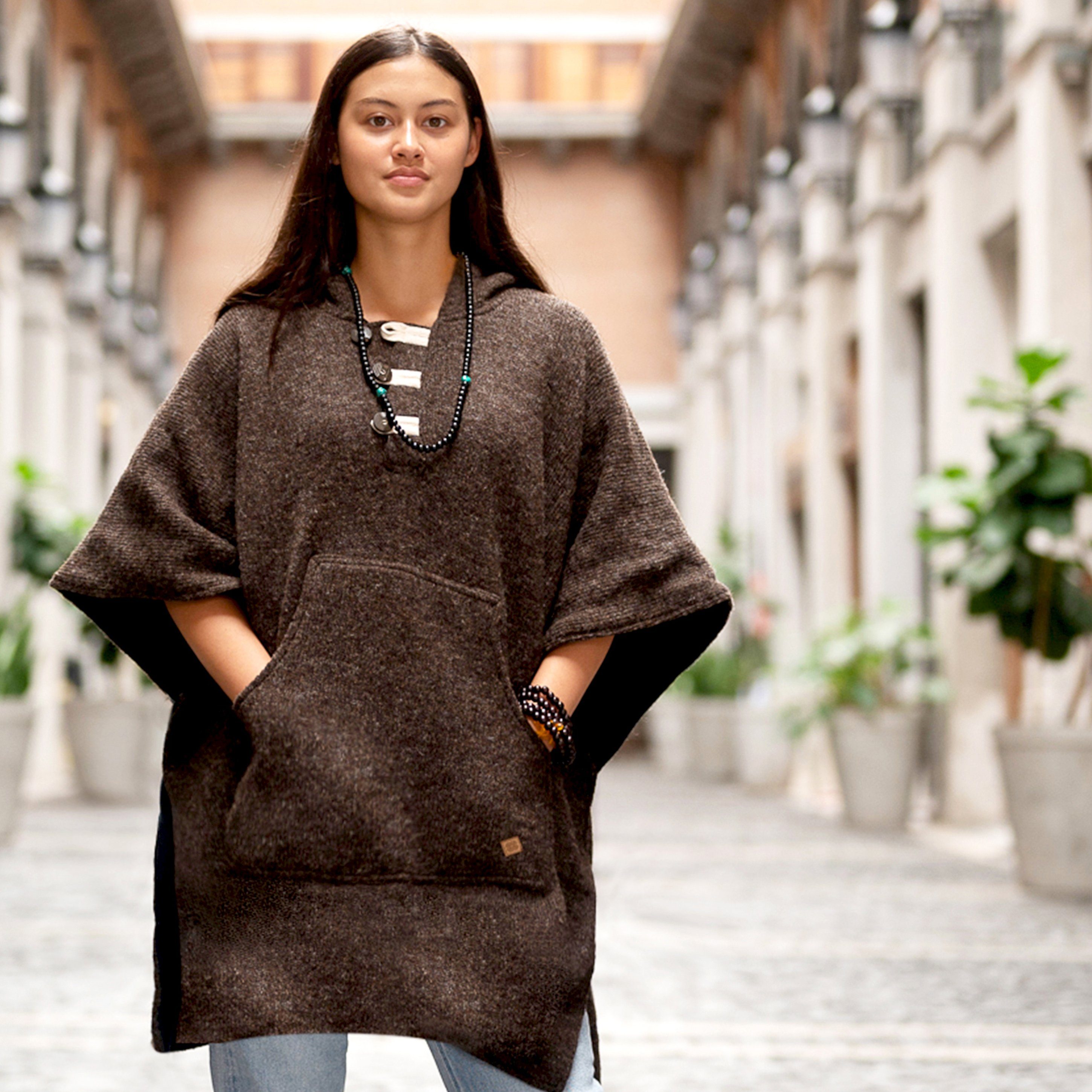 virblatt Fleeceponcho Poncho Herren Wolle & Poncho Damen, Wolle & Fleece, Poncho Winter mit Kapuze und warmem Futter