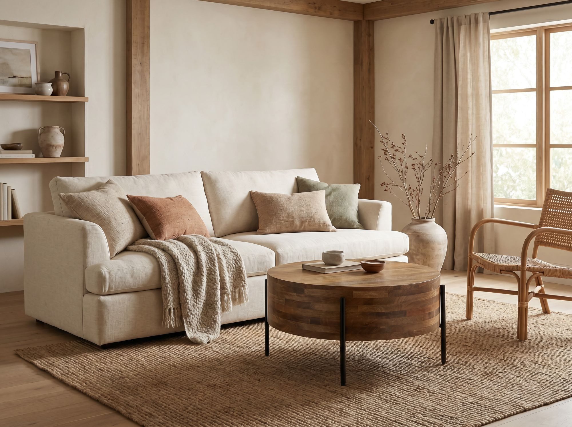 Wohnling Couchtisch WL7.453 Sofatisch Massivholz Rund 70cm Wohnzimmertisch Beistelltisch (Stabiler Sofatisch mit dunklen Metallbeinen), Pflegeleichte Oberfläche aus echtem Mangoholz