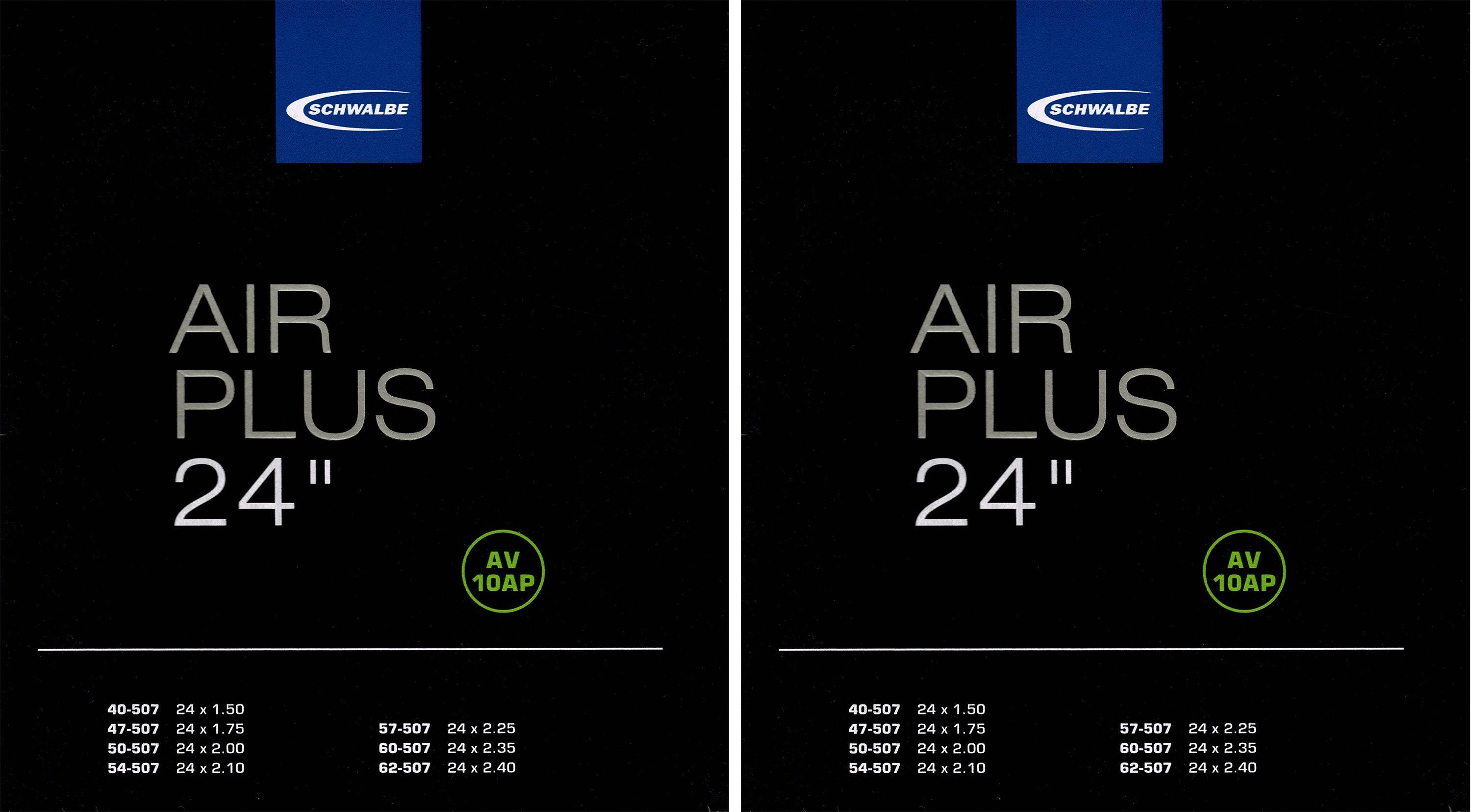 Schwalbe Fahrradschlauch 2x Schwalbe Air Plus Schlauch 24" 40/62-507 Autoventil AV10AP Schlauch, 507, Autoventil (AV)