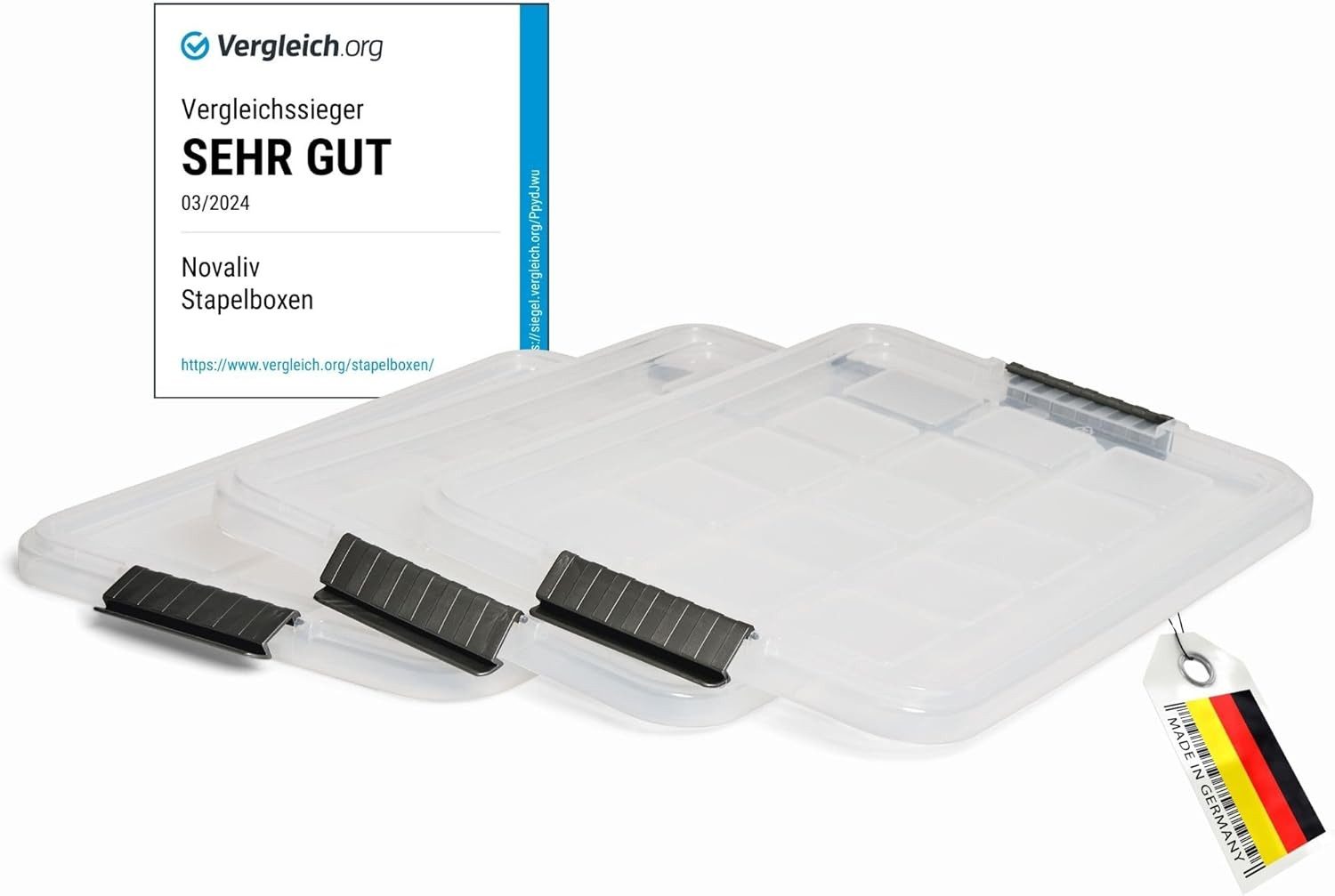 Novaliv Aufbewahrungsbox 30534-3 (3 St), Novaliv 3x Ersatzdeckel 15 Liter mit Clipverschluss 41x29 cm Transpare