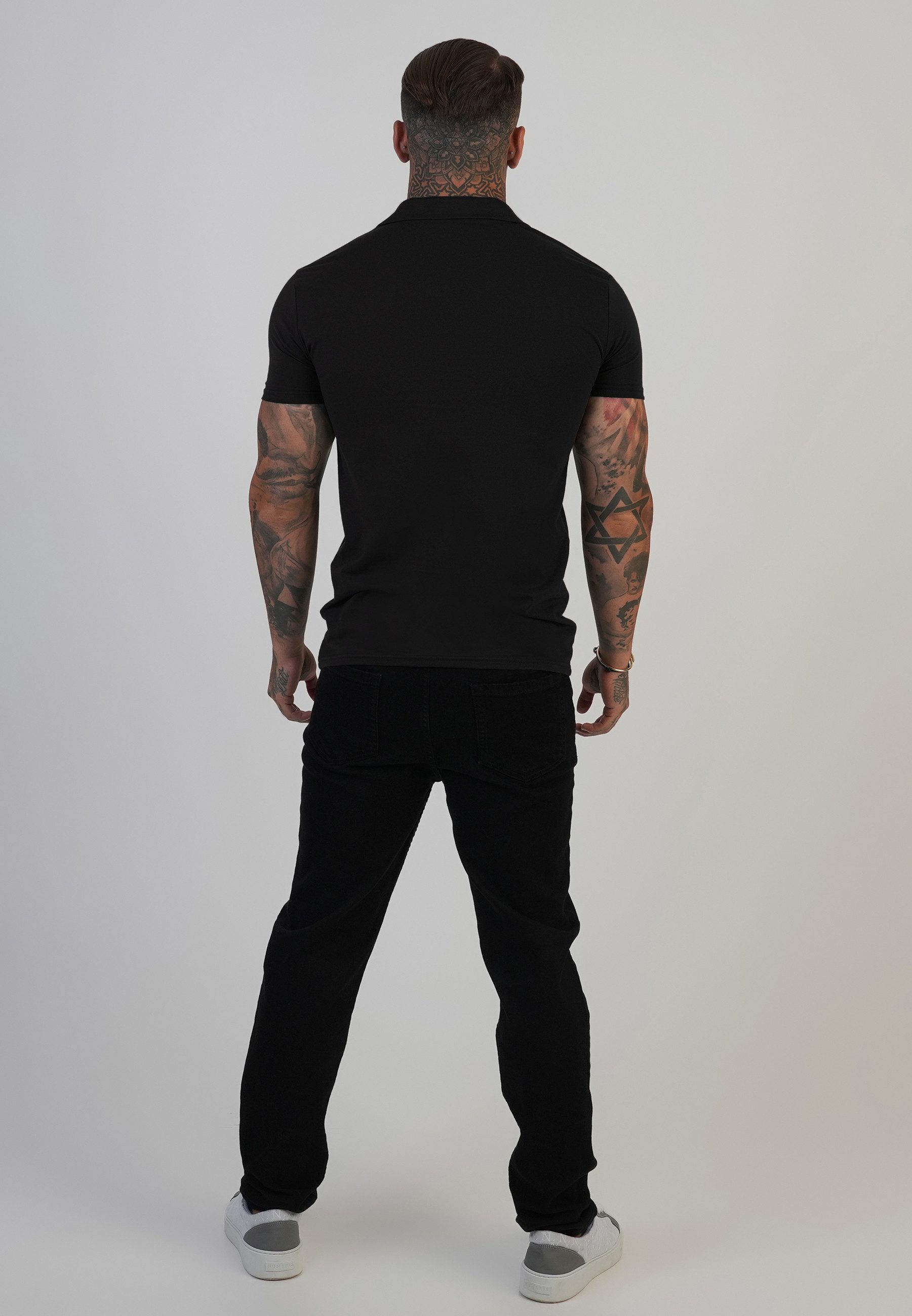 Siksilk T-Shirt SikSilk Herren Schwarzes Revere-Polo – Bild 5 von 5