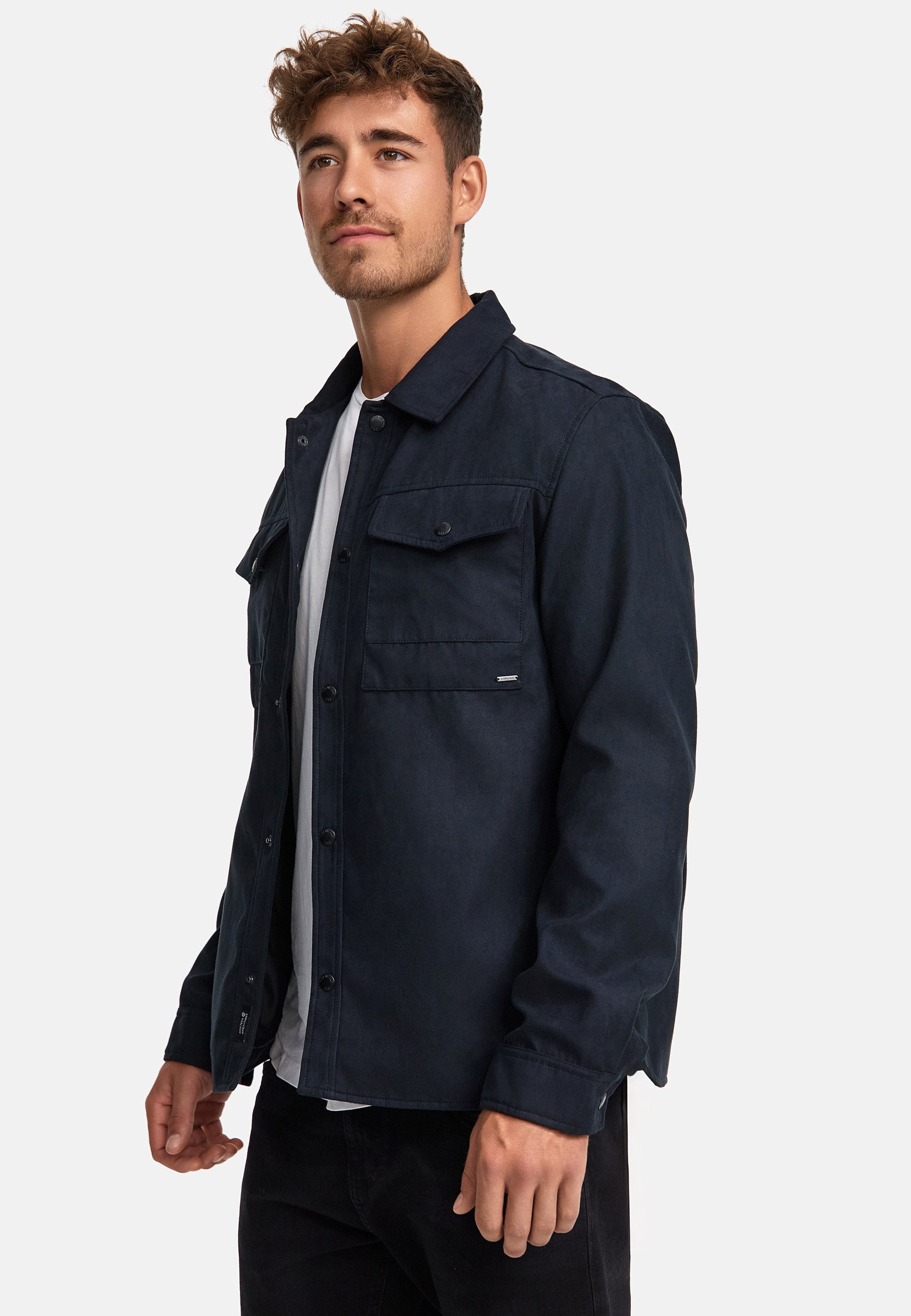Indicode Langarmhemd Herren INFinny Herrenhemd Langarm Stylisches Fake-Suede-Hemd