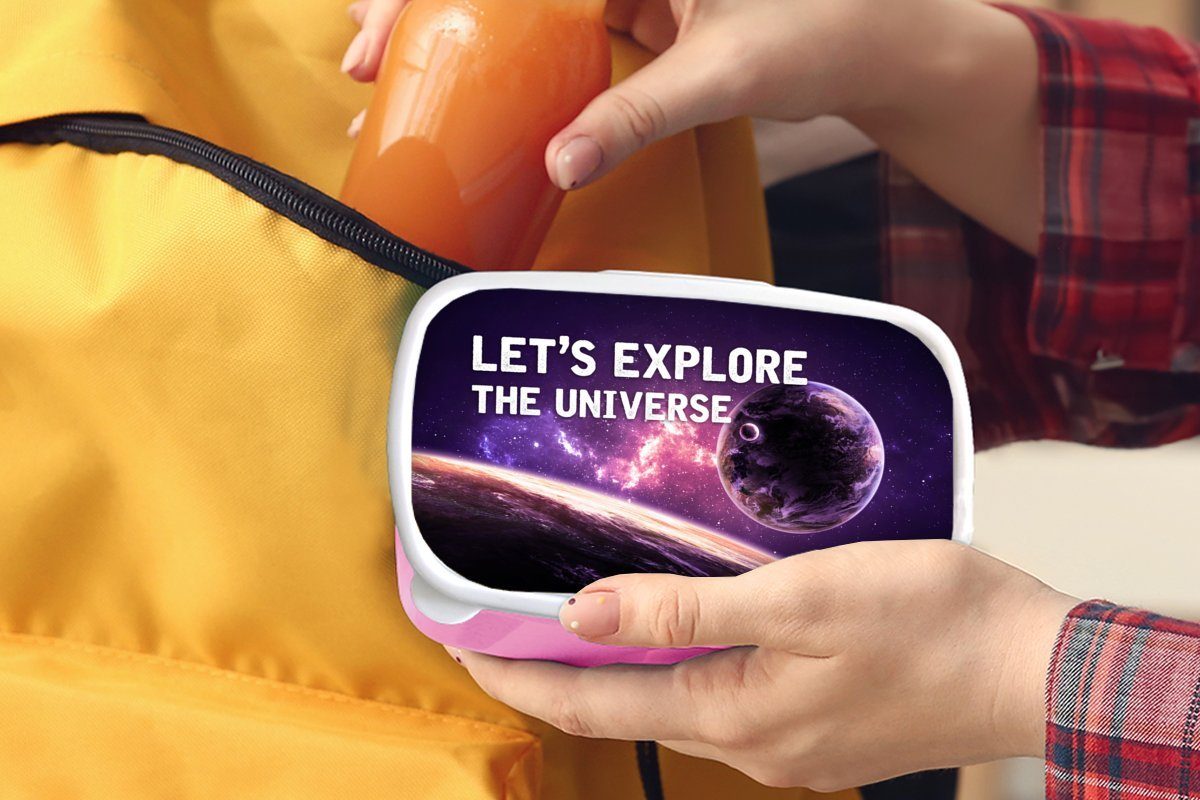 MuchoWow Lunchbox für Kunststoff, Jungen - Snackbox, Kinder, Brotdose das Zitate uns 'Lass (2-tlg), rosa - -, Universum Sprichwörter Kunststoff Brotbox - Mädchen, Erwachsene, erforschen'