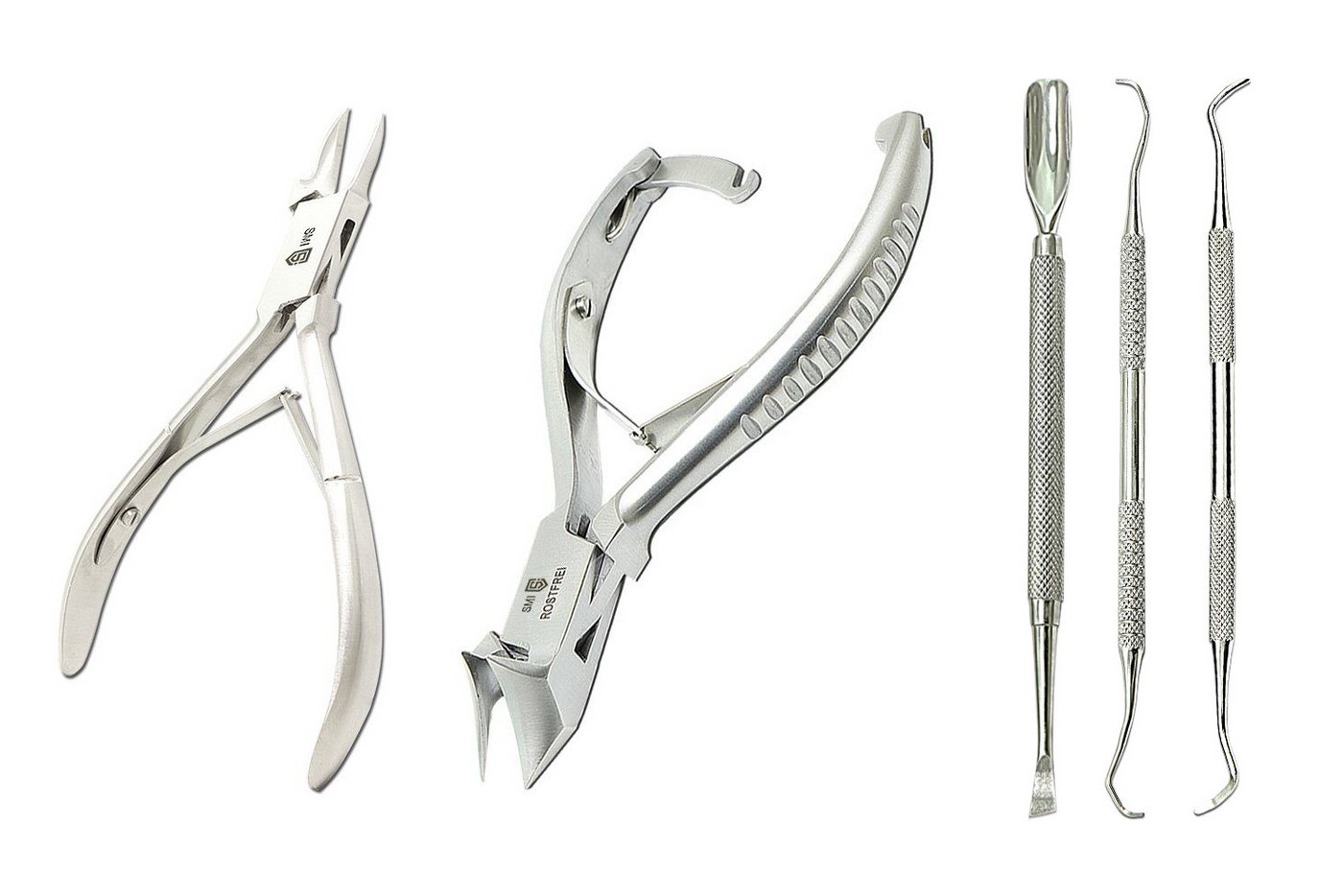SMI Nagelzange Eckenzange Kopfschneider Fußpflege Set Nagelhautschieber Eckenheber, 5-tlg., 5 tlg, Gebogen fußnagelzange Nagelheber Edelstahl
