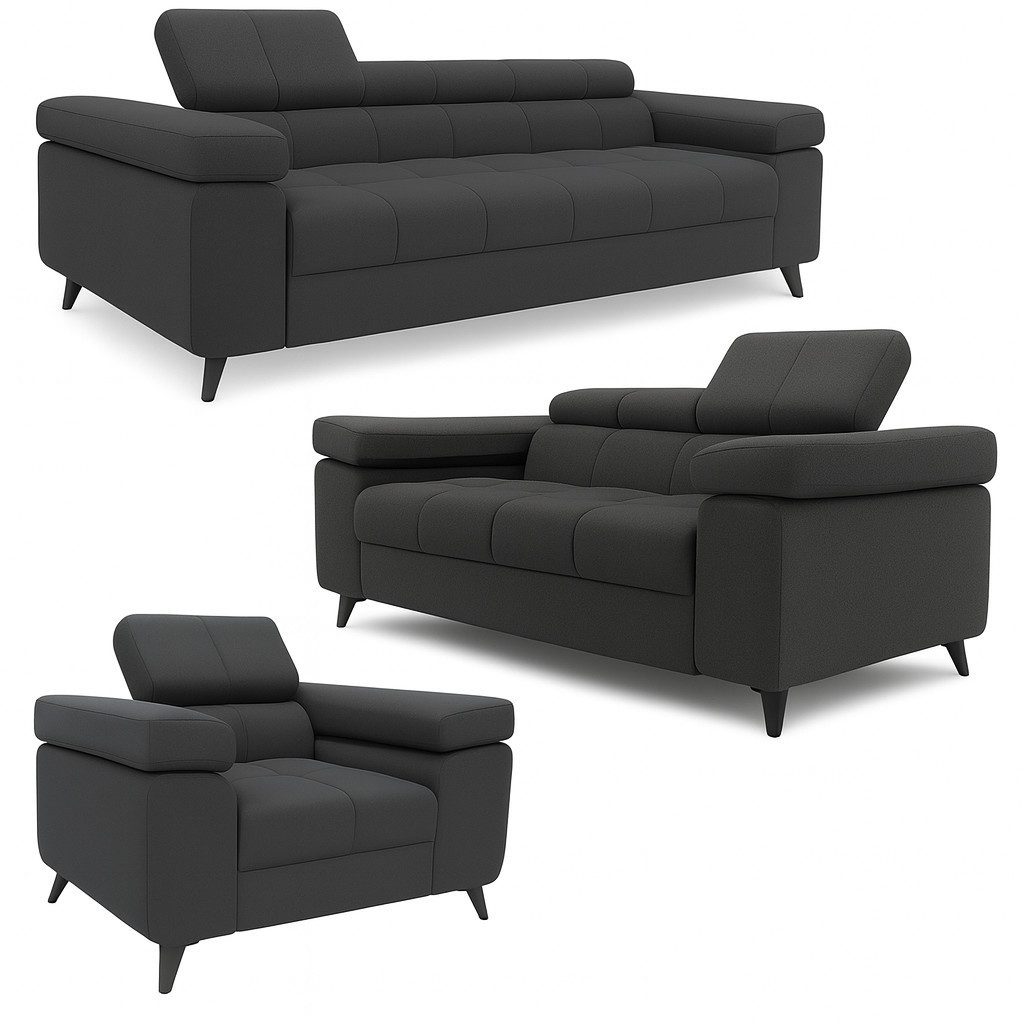 M-Punkt24 Polstergarnitur Sofa 3-2-1 mit Schlaffunktion, (Samtstoff Anthraz günstig online kaufen