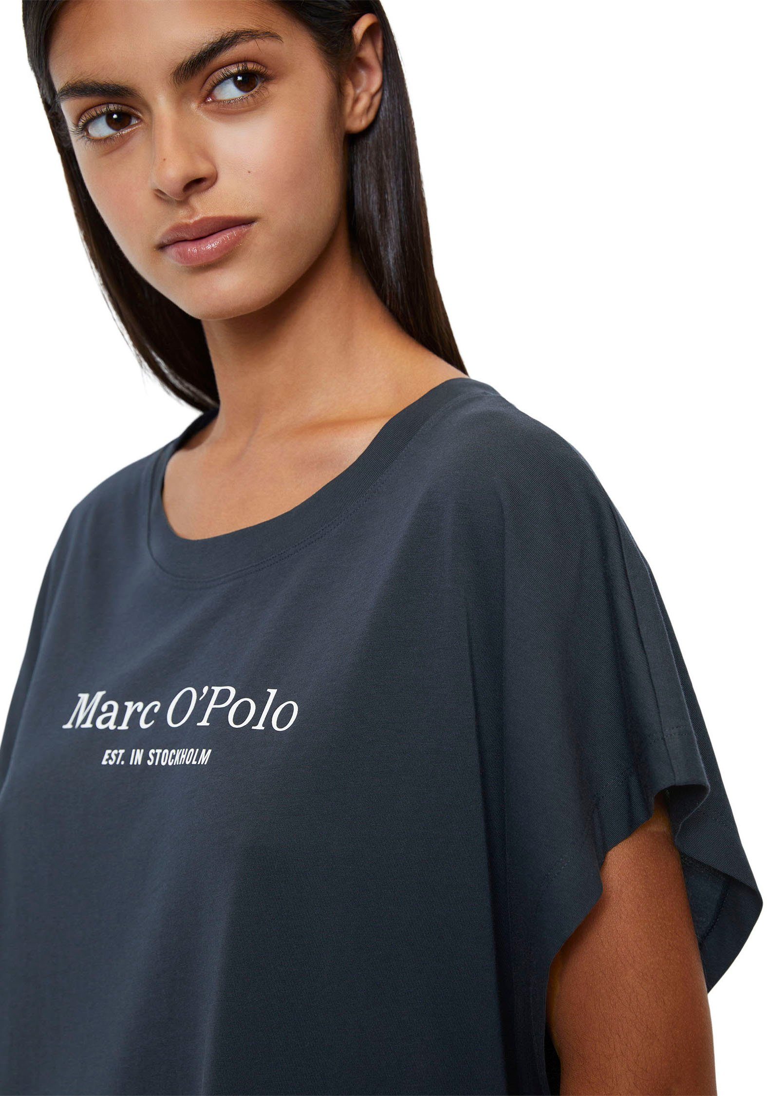 Marc O'Polo Nachthemd Mix & Match Cotton-Woven mit überschnittenen Schultern und Brandlogo auf der Brust – Bild 4 von 5