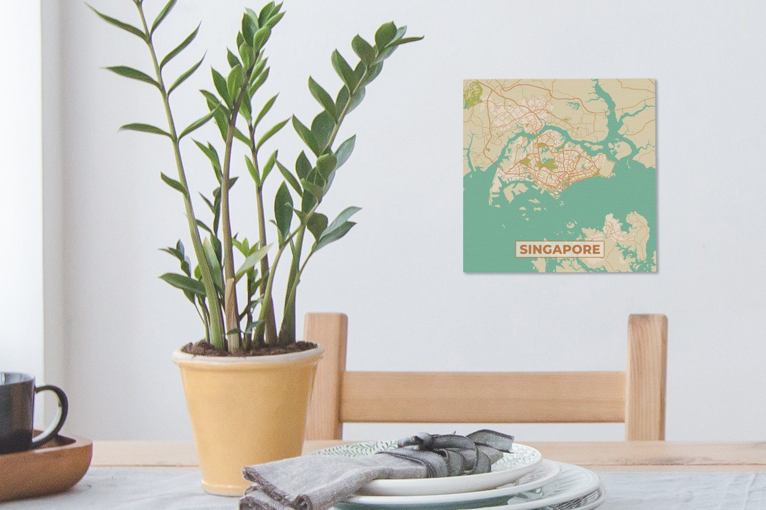 Vintage für - Karte - Bilder Schlafzimmer - St), (1 - Wohnzimmer Karte, Singapur OneMillionCanvasses® Leinwand Leinwandbild Stadtplan