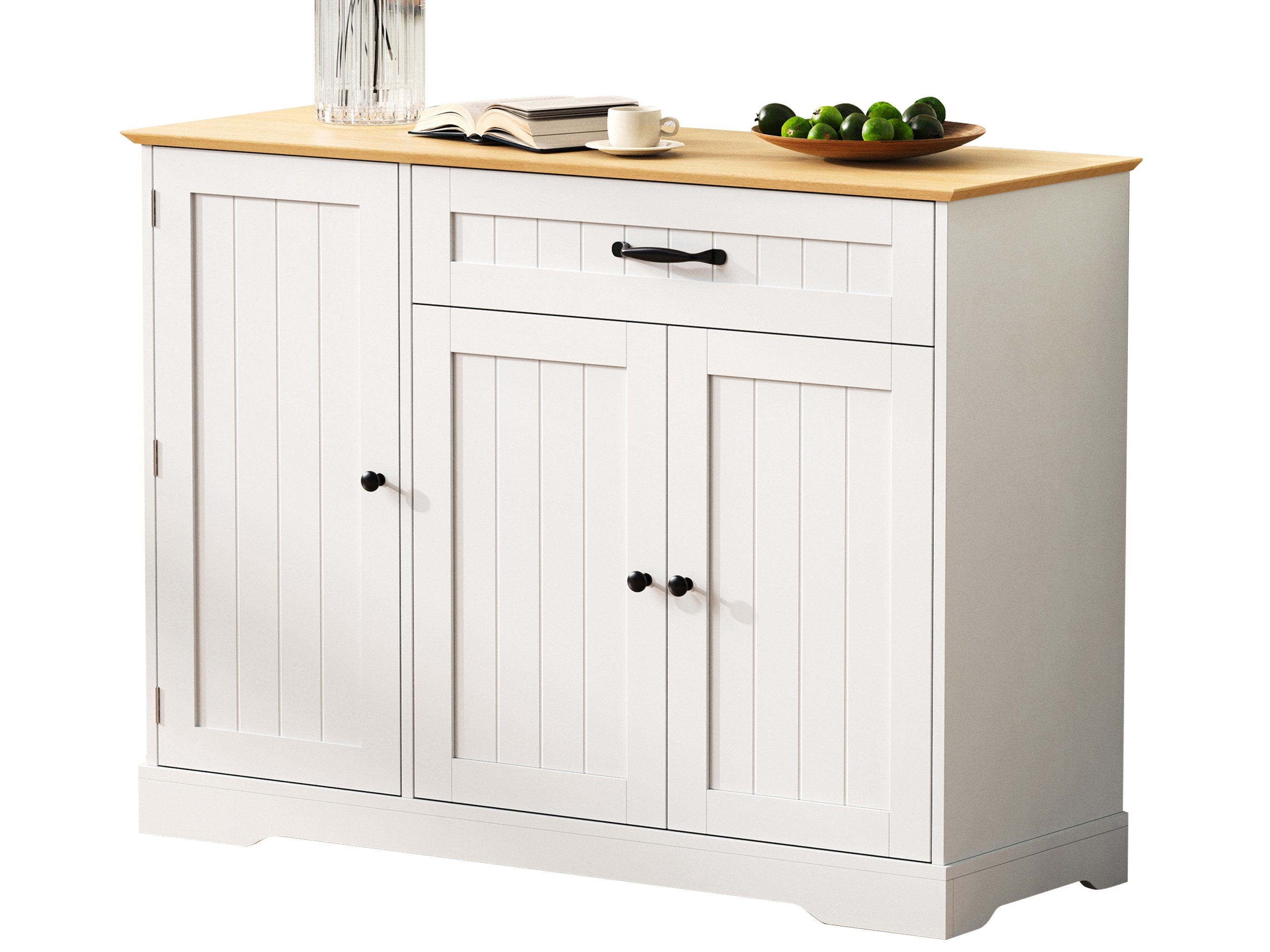 SeedWave Buffet Moderner Küchenschrank 107cm mit 1 Schublade, 3 Türen & Türablagen Sideboard inkl. verstellbare Fächer, Metallgriffe