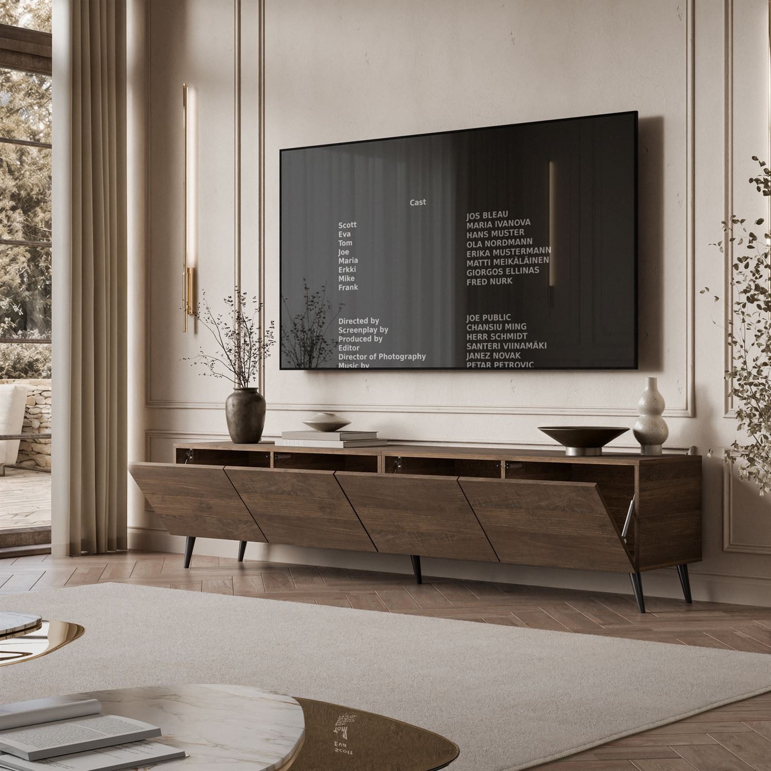 Lookway TV-Schrank COLGANTE in Nussbaum, 200 cm, auf hohen Füßen (2x TV- Schrank) 200x40x49 cm – Bild 4 von 5