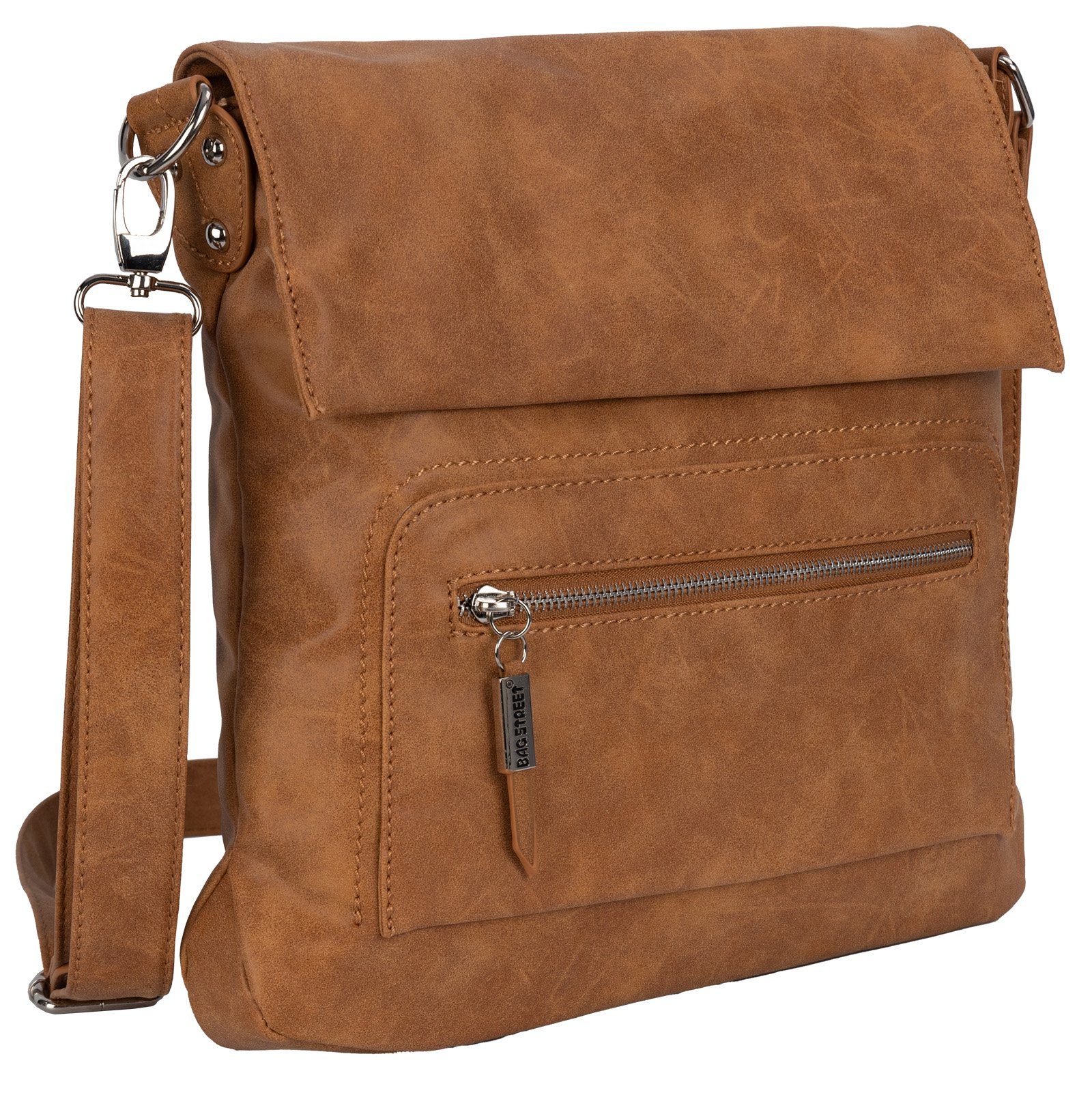 BAG STREET Schlüsseltasche Bag Street Damentasche Umhängetasche Handtasche Schultertasche T0103, als Schultertasche, Umhängetasche tragbar COGNAC