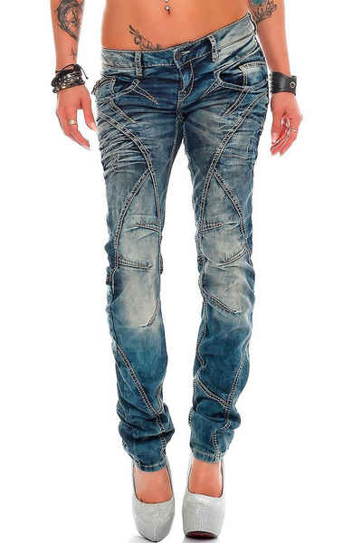 Cipo & Baxx 5-Pocket-Jeans »Damen Hose BA-WD175« Low Waist Jeans mit dicken Nähten