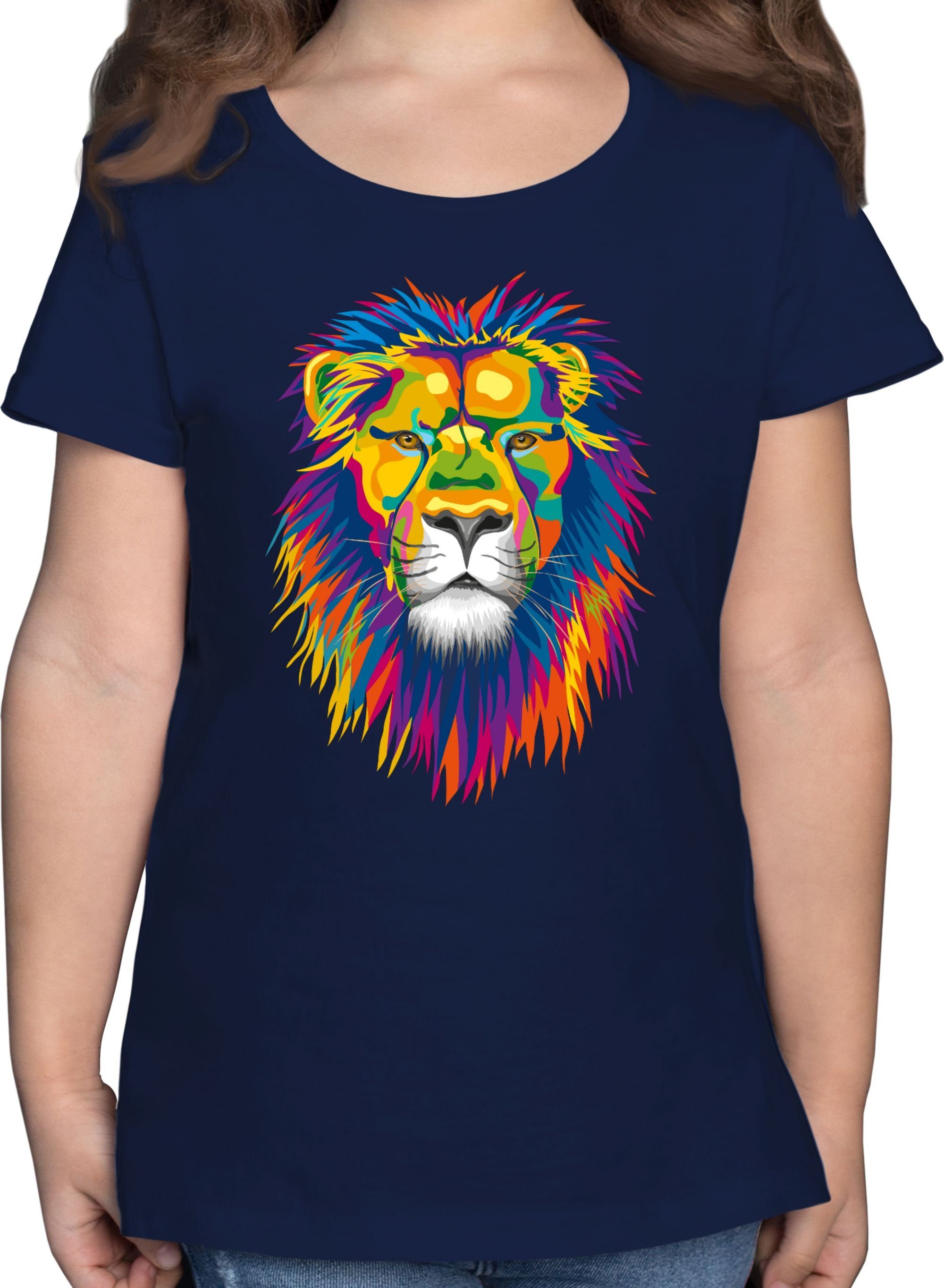 Shirtracer T-Shirt Löwe Lion Tiermotiv Animal Print 01 Dunkelblau
