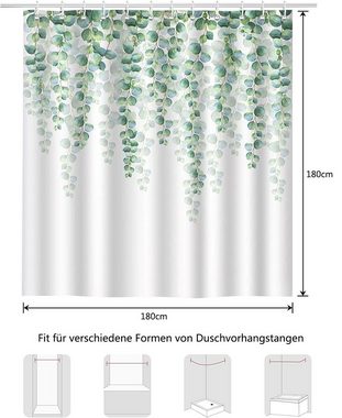 GelldG Duschvorhang Grüne Blätter Pflanze Anti-Schimmel wasserdicht Polyester Bad Vorhang