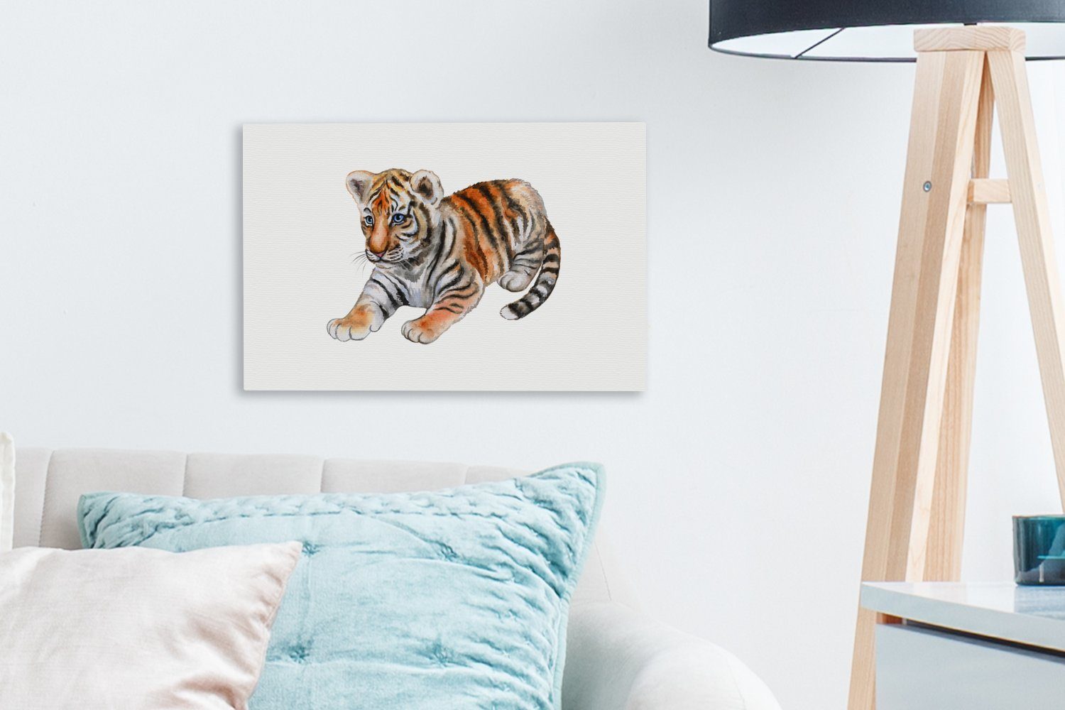 - - Leinwandbild Wanddeko, Aufhängefertig, (1 30x20 cm Leinwandbilder, OneMillionCanvasses® Tiger Wandbild St), Weiß, Baby