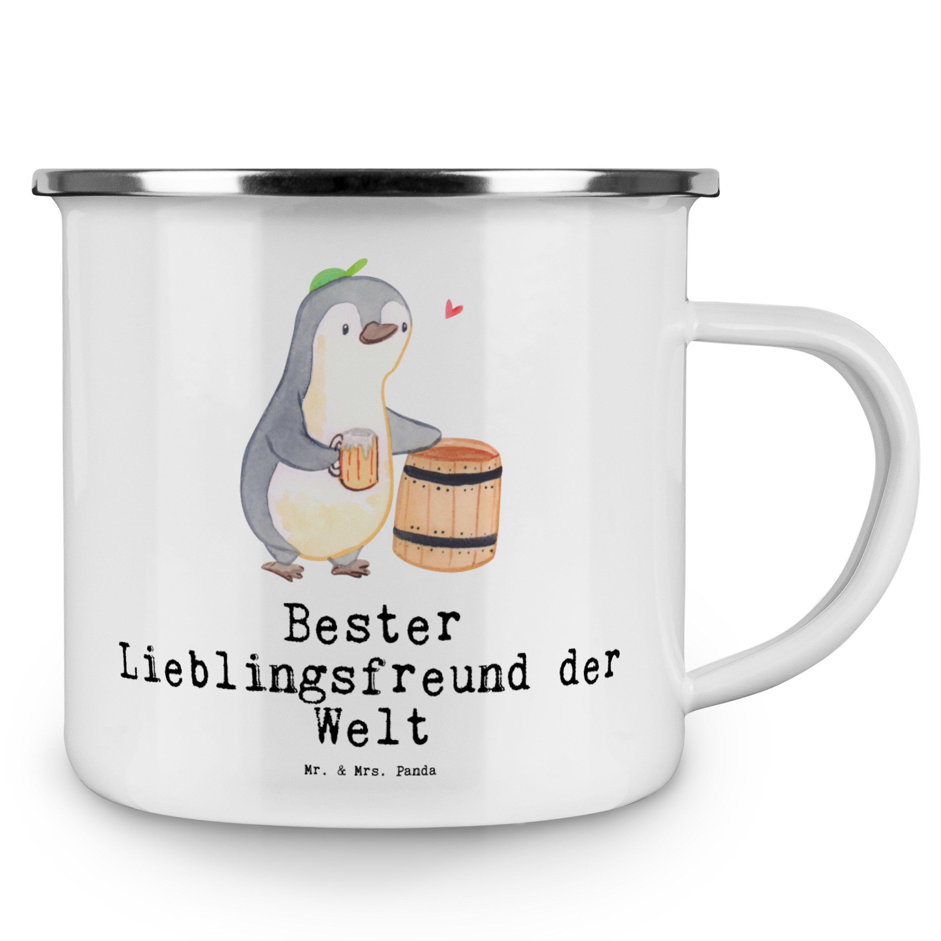 Emaille Becher B, Panda & Weiß Partner, Geschenk, Mrs. Pinguin - Mr. Lieblingsfreund der Bester Welt -