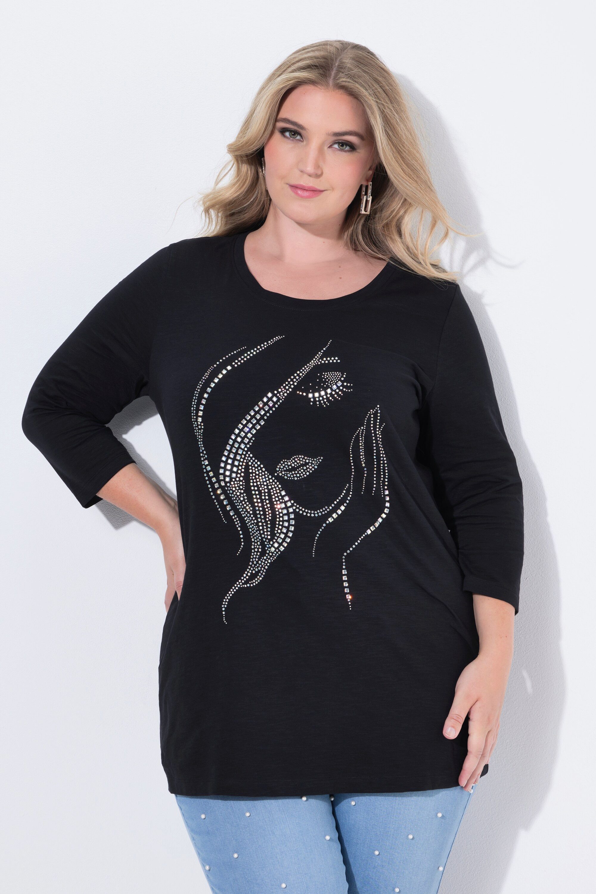 MIAMODA Longsleeve T-Shirt Classic Fit Frauen Glitzermotiv günstig online kaufen