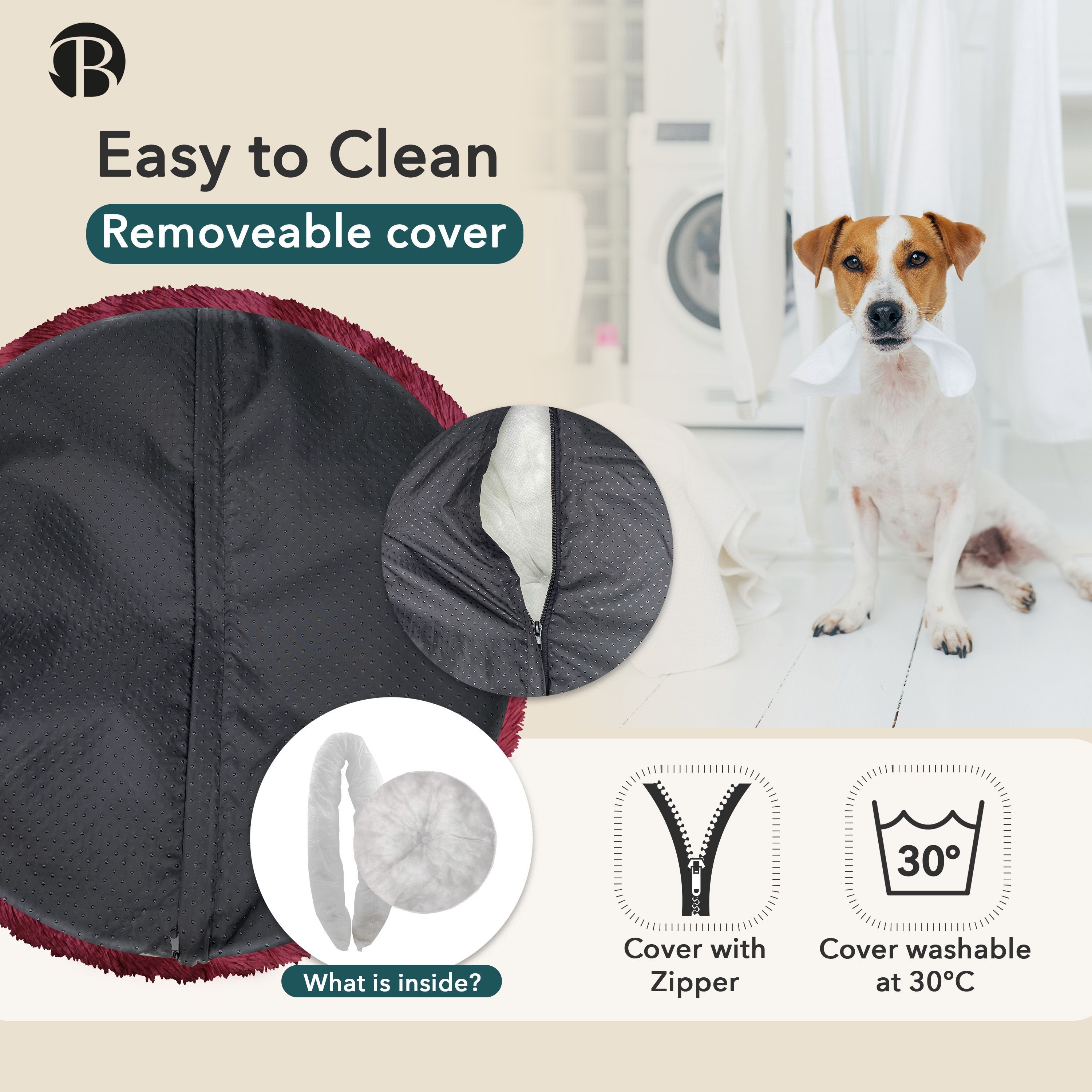 Bluzelle Tierbett Premium Hundebett Hundekissen Donut / Katzenbett Katzenkissen / S, Flauschig Kuschelig Weiches Kunstfell, für Mittlere Hunde / Hundekorb / Rund Waschbar Plüsch Kissen Tier Bett