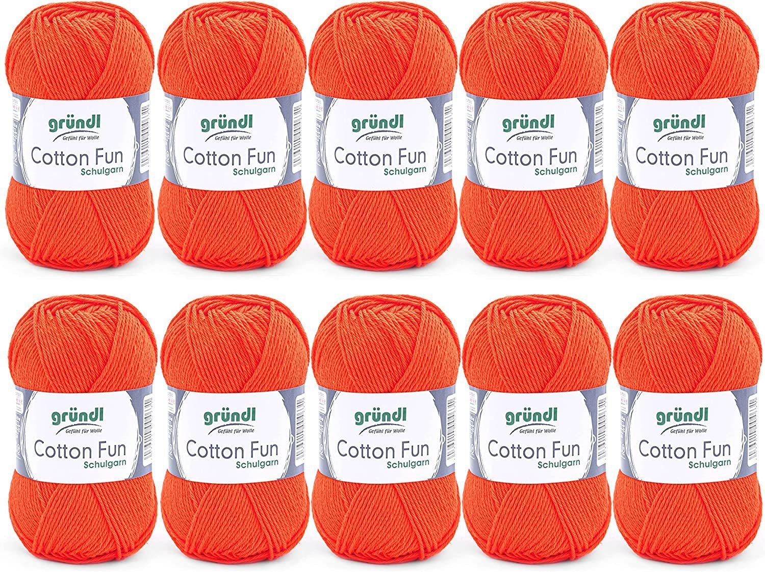 Gründl Cotton Fun Baumwollgarn 10x50g Strickgarn Häkelgarn Baumwolle Häkelwolle, (500g Paket Wolle zum Stricken und Häkeln, Nadelstärke 3 - 4 mm), 100% Baumwolle