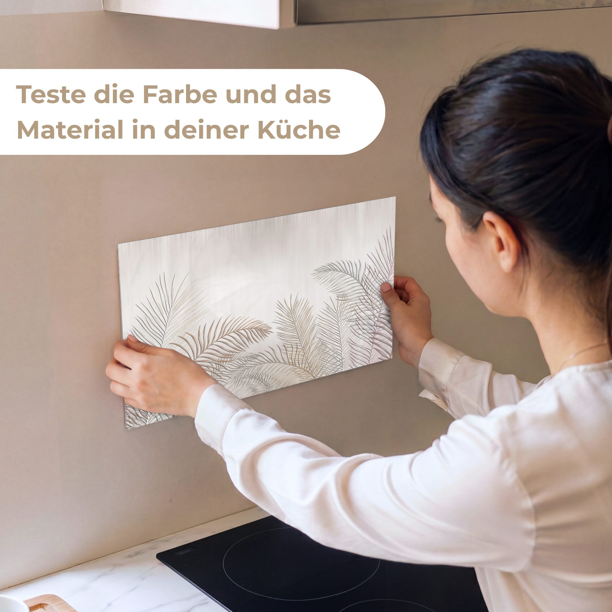 KitchenYeah Küchenrückwand Muster selbstklebend (keine Folie) Blätter - Beige - Botanisch - Vinta, (1-tlg), Spritzschutz, Küche, Rückwand, Küchenwand, Küchenfront, 30x20 cm