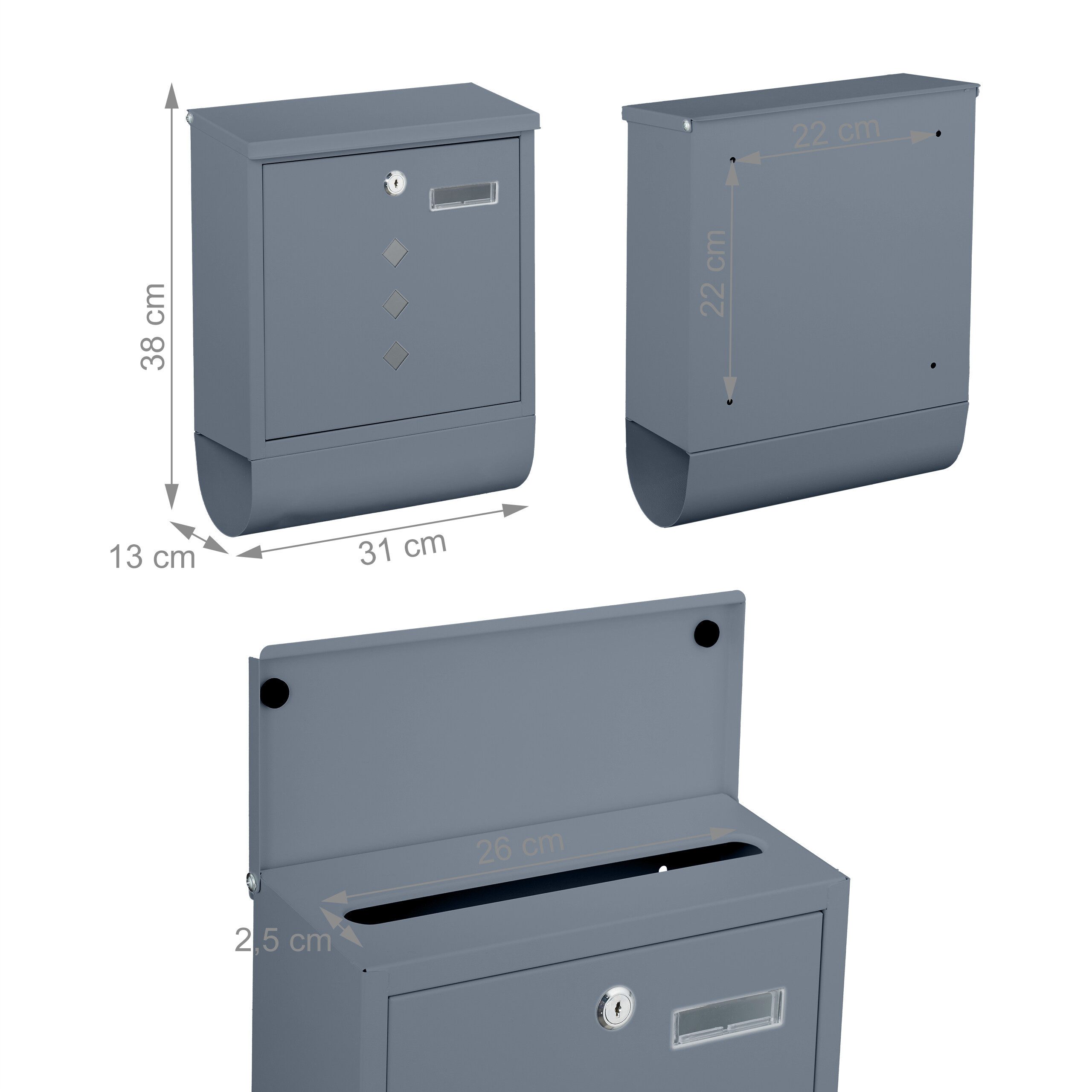 relaxdays Briefkasten mit Zeitungsfach (1-St), Anthrazit – Bild 4 von 5