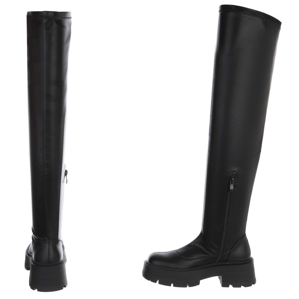 Ital-Design Modische Overknee-Stiefel mit hohem Absatz für Damen Plateaustiefel (91154526) Blockabsatz Stiefel in Schwarz – Bild 5 von 5