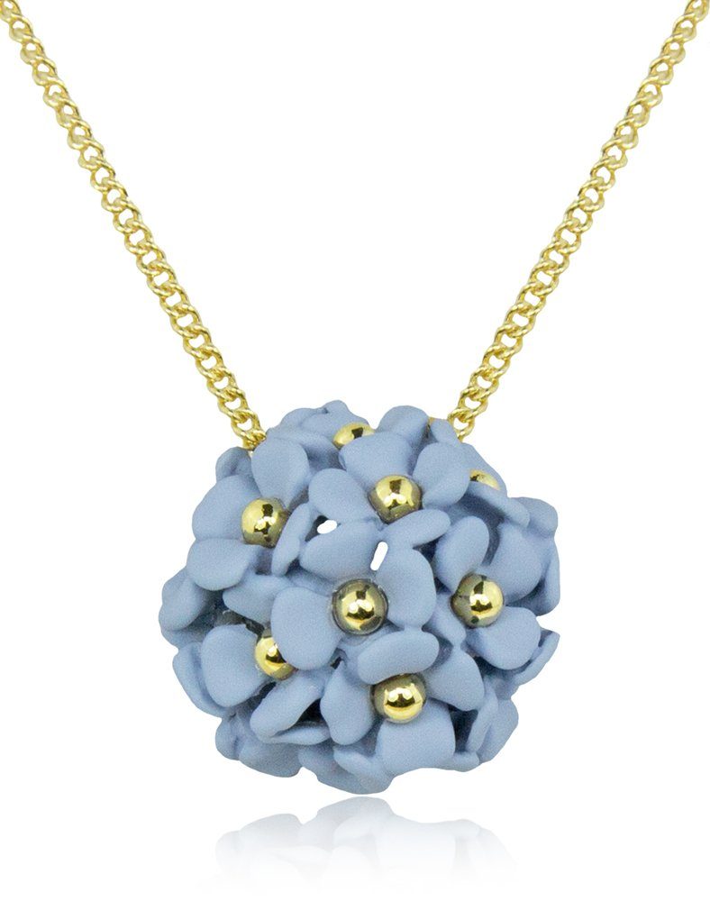 Valentinstagsgeschenk LUISIA Kette mit Anhänger Halskette "Mia" mit Blüten Kugel (inkl. Schmuckbox), 16 Karat vergoldet, blau, Hellblau