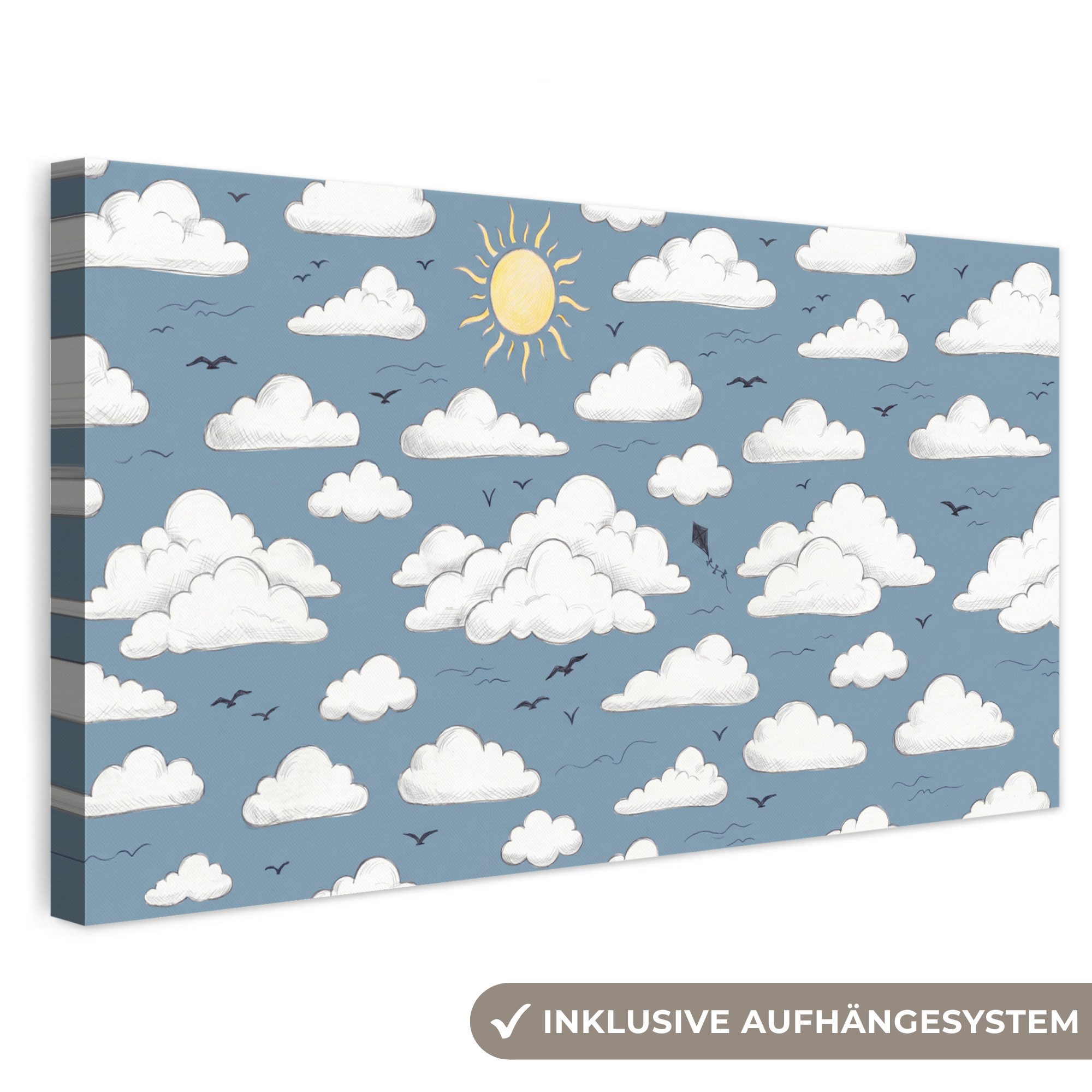 OneMillionCanvasses® Leinwandbild Panorama Himmel – Sonne – Wolken – Natur – Blau, Fotodruck (1 St), Wandbild, Deko Schlafzimmer Wohnzimmer Flur 40x20 cm