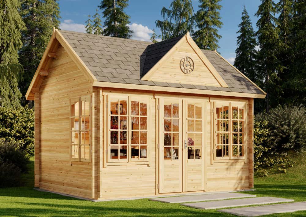 Alpholz Gartenhaus Holz CLOCKHOUSE® 44 Royal ISO, BxT: 444x354 cm, in Naturbelassen mit 44mm Wandstärke