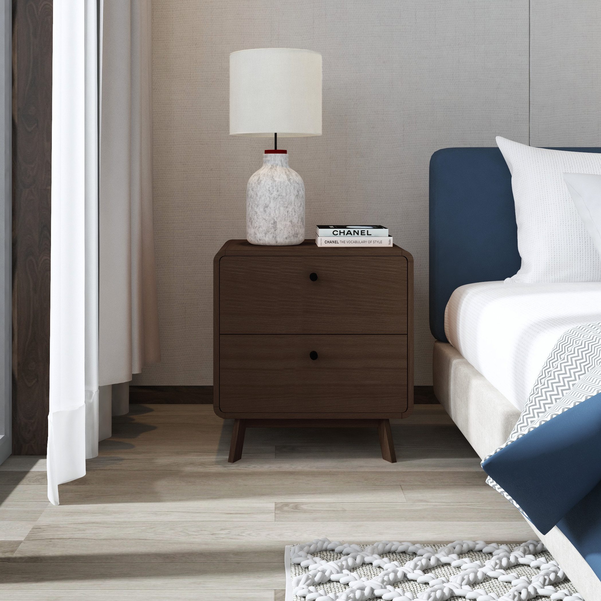 loft24 Nachtschrank Caitlin Nachttisch mit 2 Schubladen, MDF, Skandinavisches Design, modern