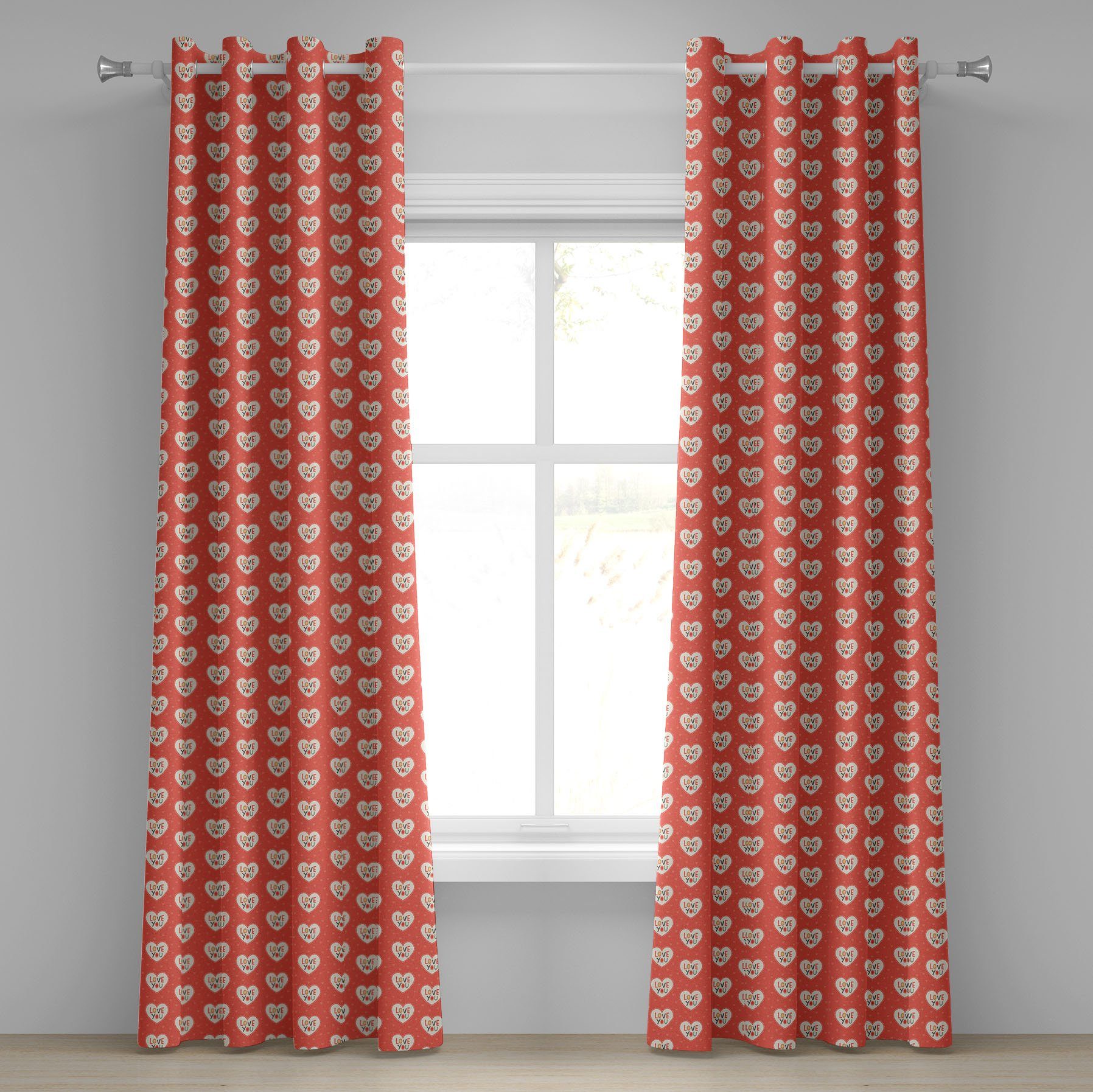 Gardine Dekorative 2-Panel-Fenstervorhänge für Schlafzimmer Wohnzimmer, Abakuhaus, Liebe Hipster-Herzen Valentines