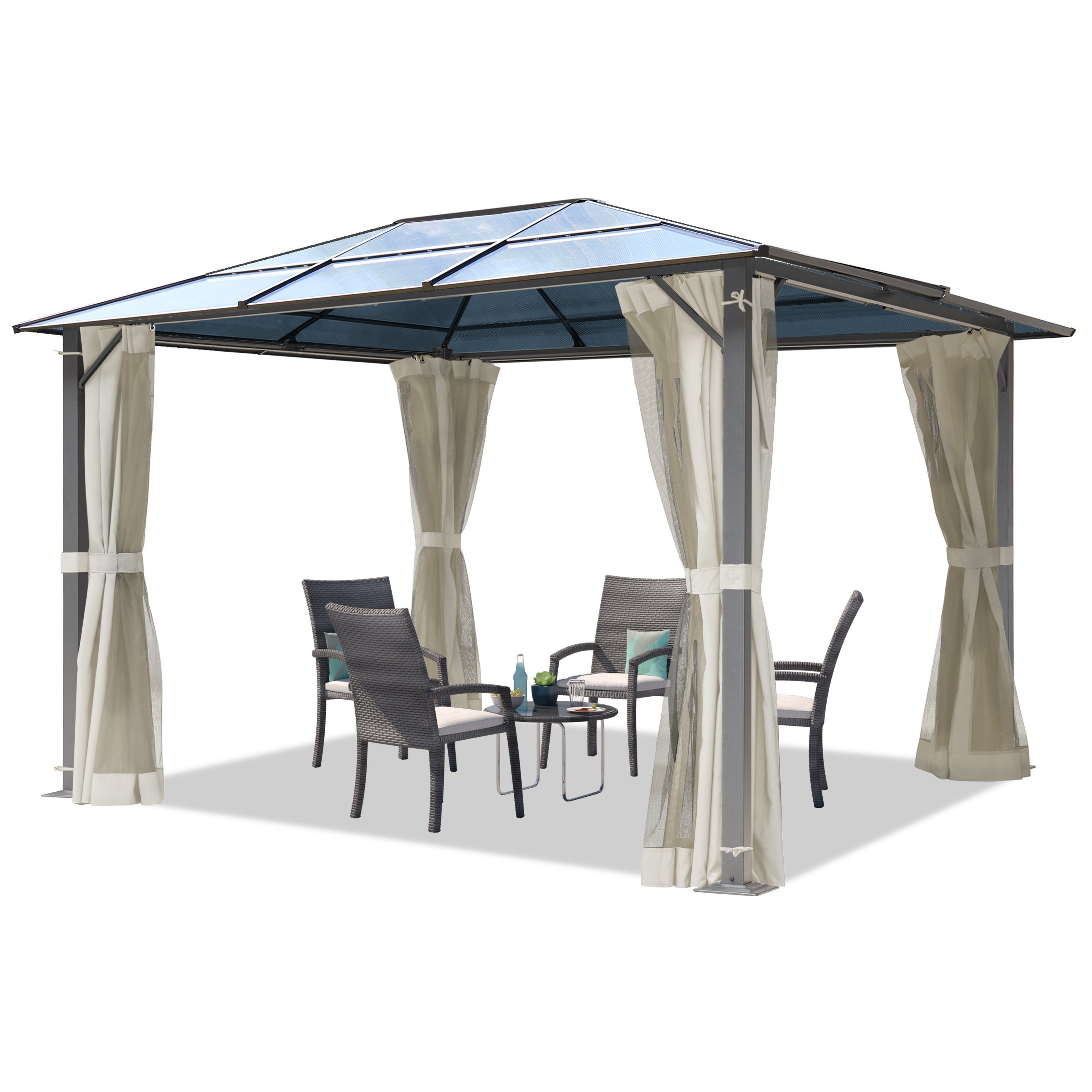 TOOLPORT Pavillon Gartenpavillon Moonlight Deluxe crème, mit 4 Seitenteilen, mit 4 Moskitonetzen