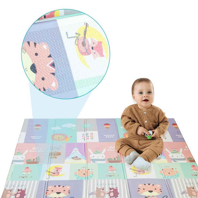 Seven Comfort Spielmatte Puzzlematte Baby faltbar doppelseitig Krabbelmatte Spielteppich (Intelligenzspielzeug, Lernspielzeug, Babyspielbogen 200X180X2cm, wasserdicht, bespielbar), Wärmeisoliermasse, mit Kraftpapierbeutel