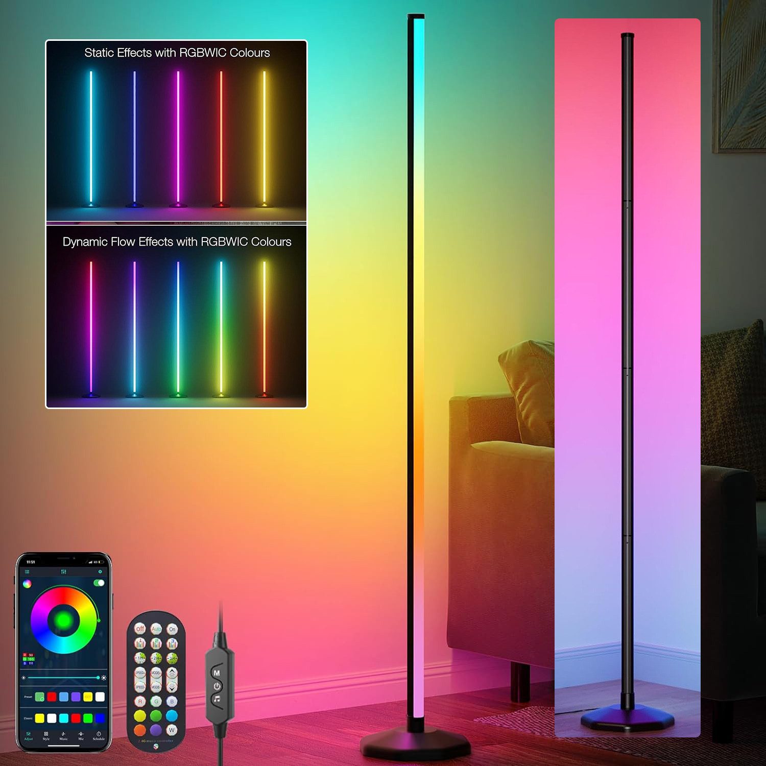 LED Stehlampe LED Stehleuchte,RGB LED Eckleuchte mit Musiksynchronisation & Timer