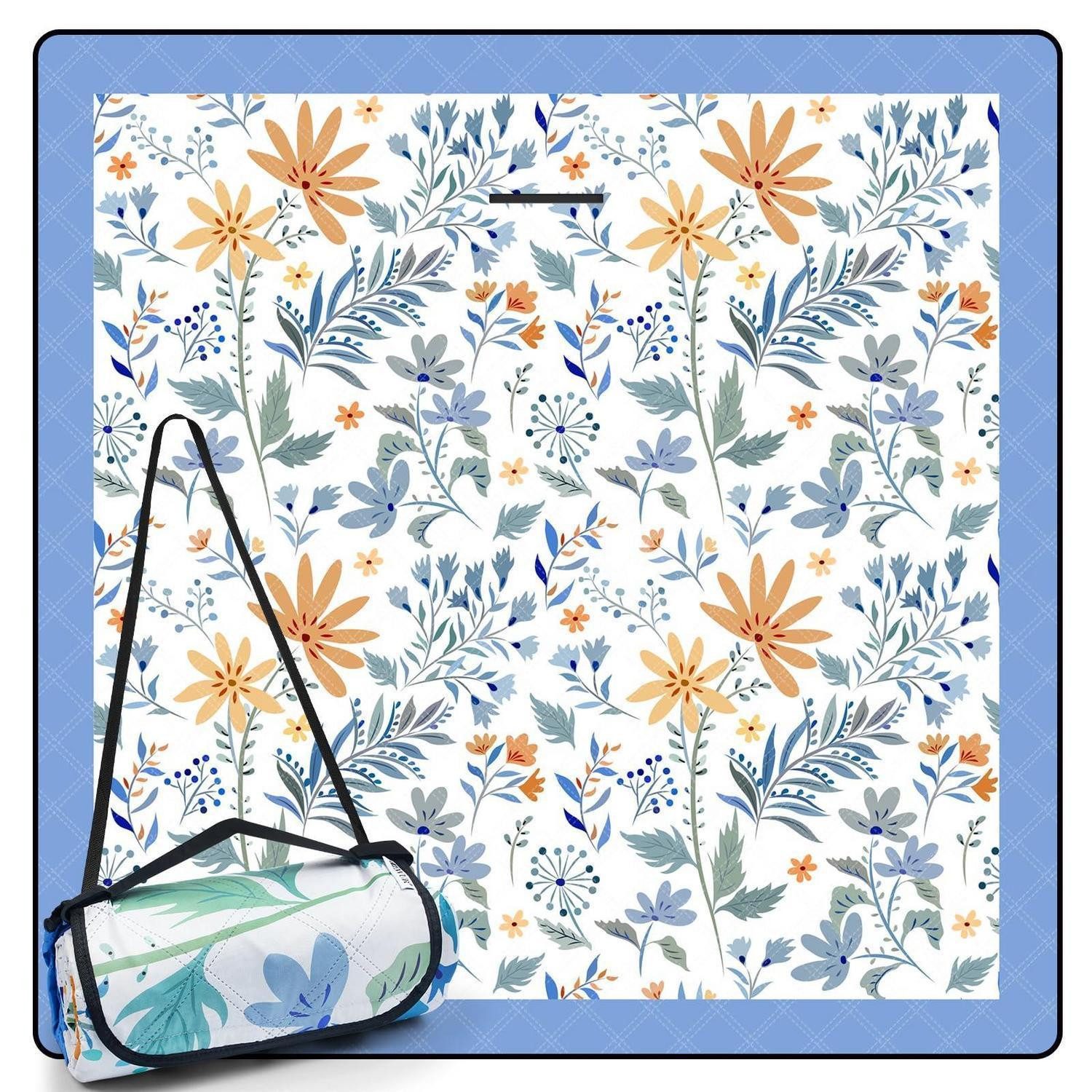 Picknickdecke Picknickdecke Wasserdicht Sandfrei Weiß mit Blumen 200 x 200 cm, LuxusKollektion