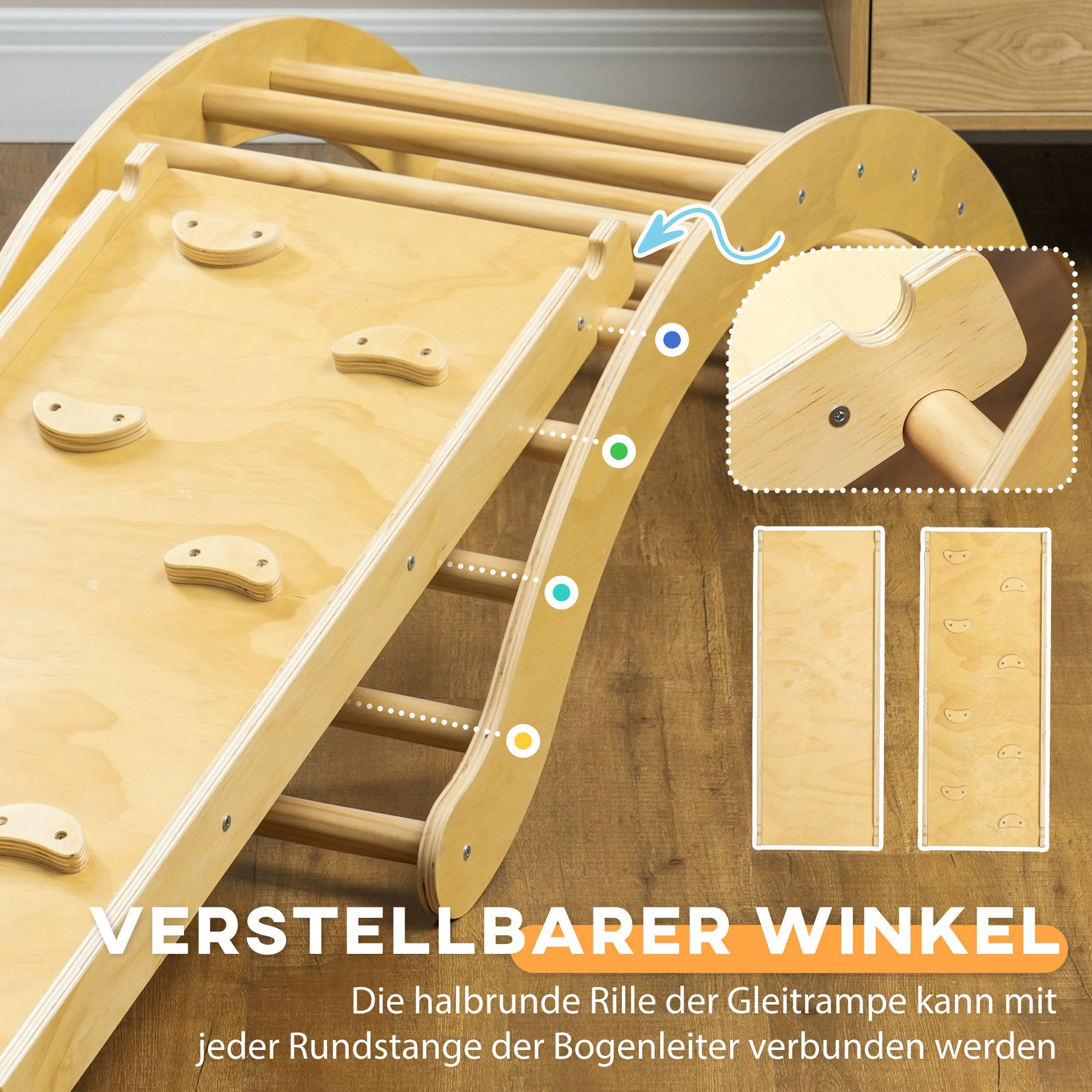 AIYAPLAY Klettergerüst 4 in 1 Set mit Rutsche, aus Holz, (Kletterspielzeug, 4-St., Kletterdreieck zum Rutschen und Klettern), für Kinder 1,5-4 Jahre, Indoor, Naturholz