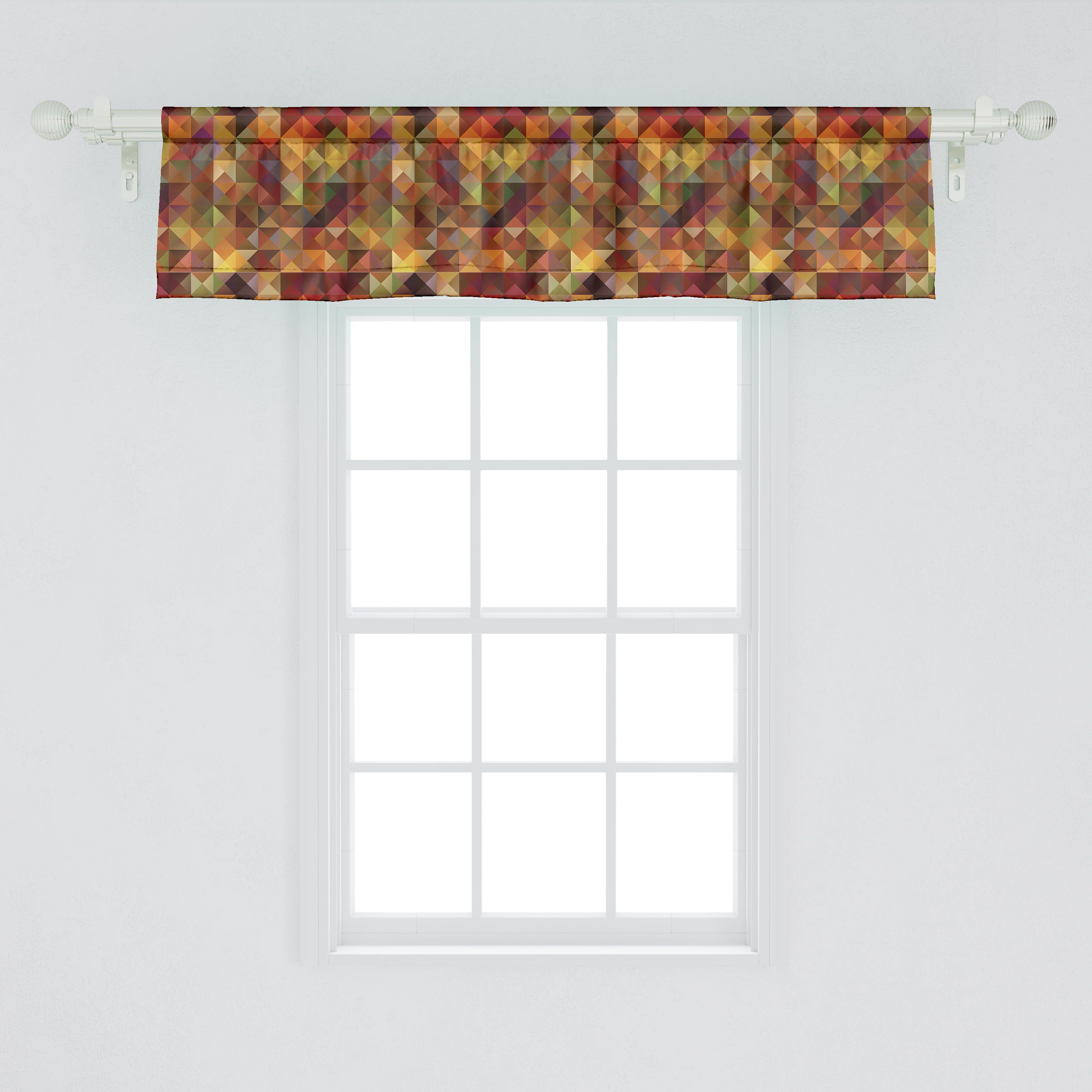 Grid-Mosaik Scheibengardine Dekor Abakuhaus, für Geometrisches Microfaser, Bunt mit Küche Schlafzimmer Volant Vorhang Stangentasche,
