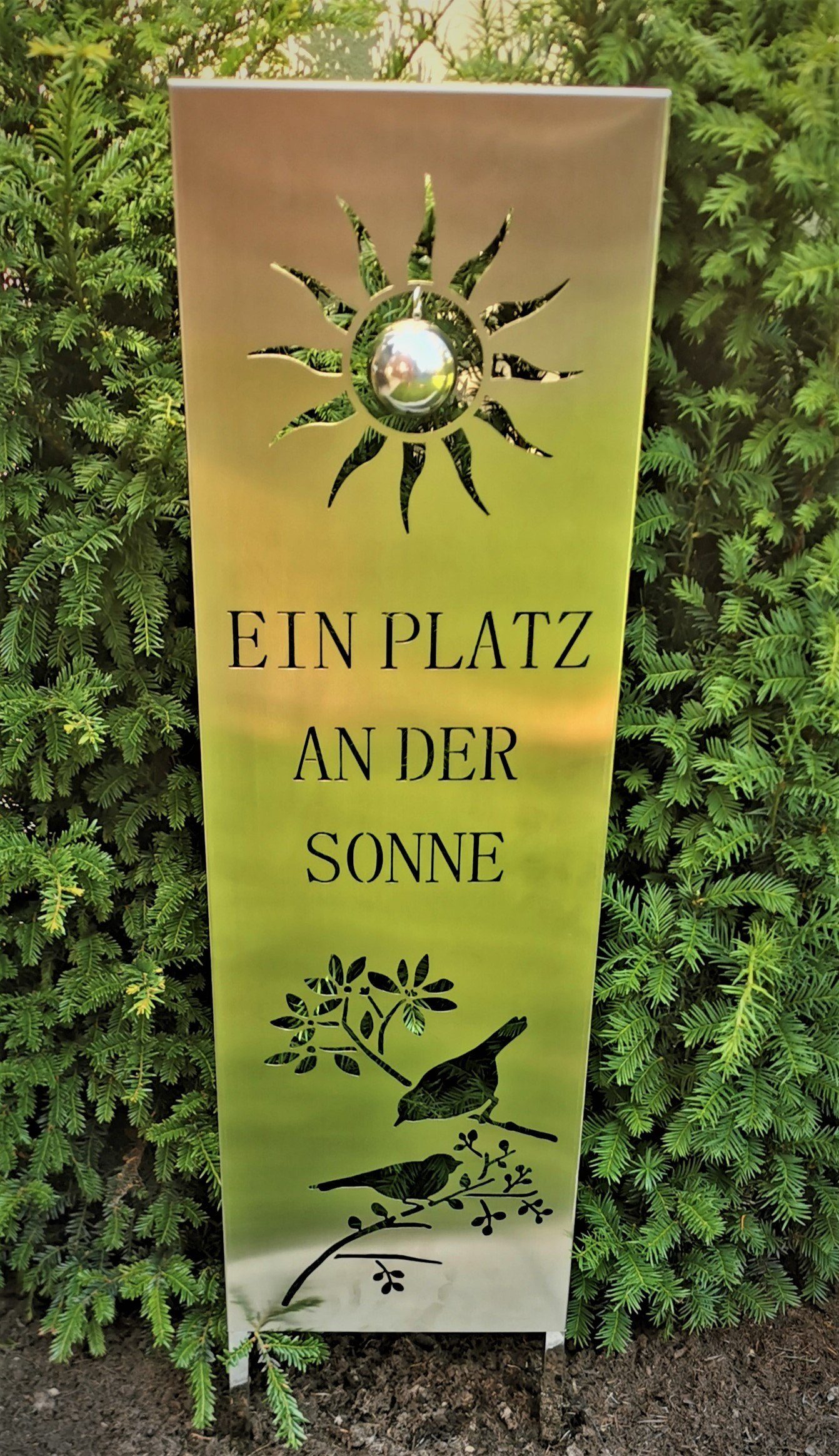 Jürgen Bocker Garten-Ambiente Gartenstecker Gartenstecker "Sonne" 120 cm Schilder Tafel Beetstecker aus Edelstahl matt gebürstet
